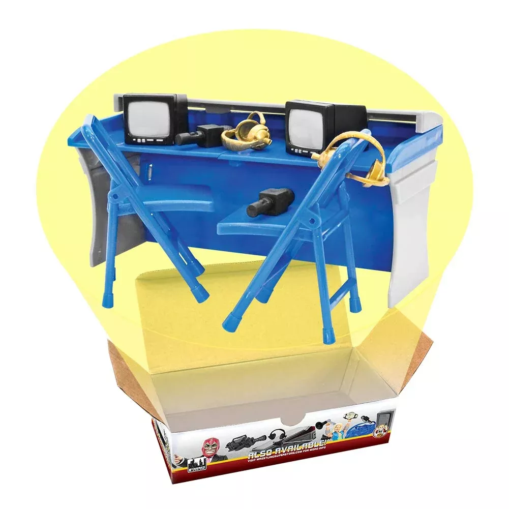 Figures Toy Company Commentator Table Playset for Wrestling Action Figures, Blue/Gray, 6