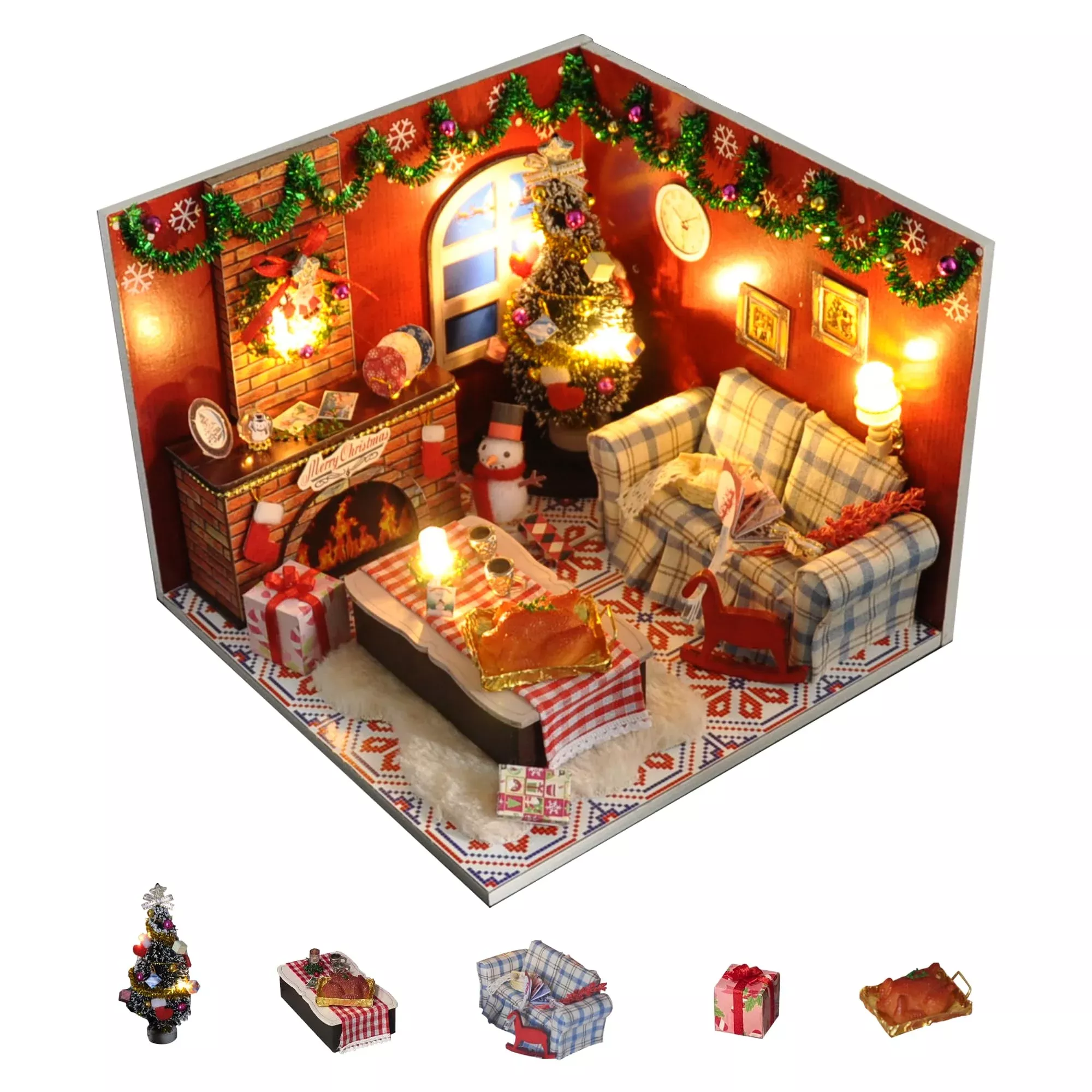 Flever DIY Dollhouse Kit with LED Lights, 6.3x6.3x