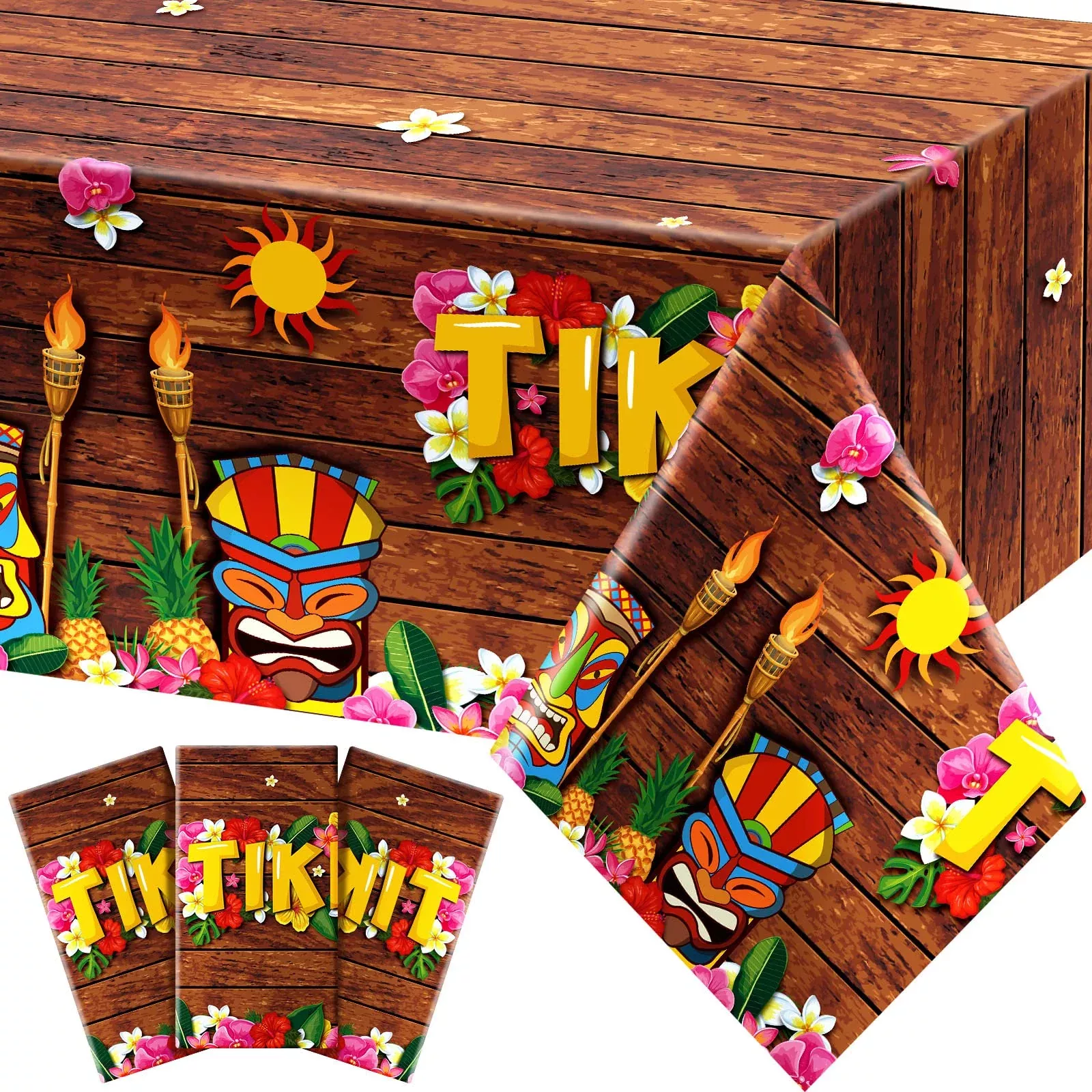 Frienda Tiki Party Table Covers 54x108 inches Retro Style 3 Pack