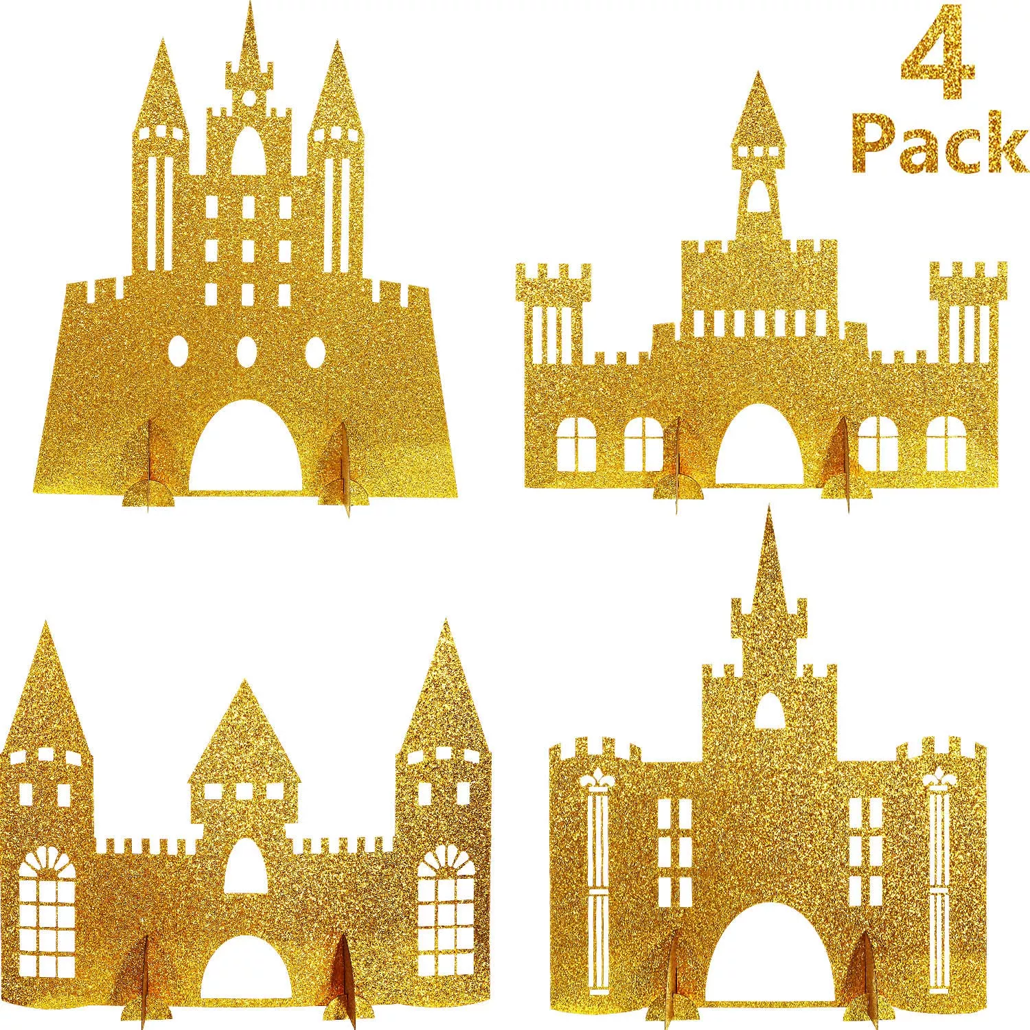 Gejoy Castle Table Centerpiece, 12" Glitter, 4 Pieces, Princess Theme