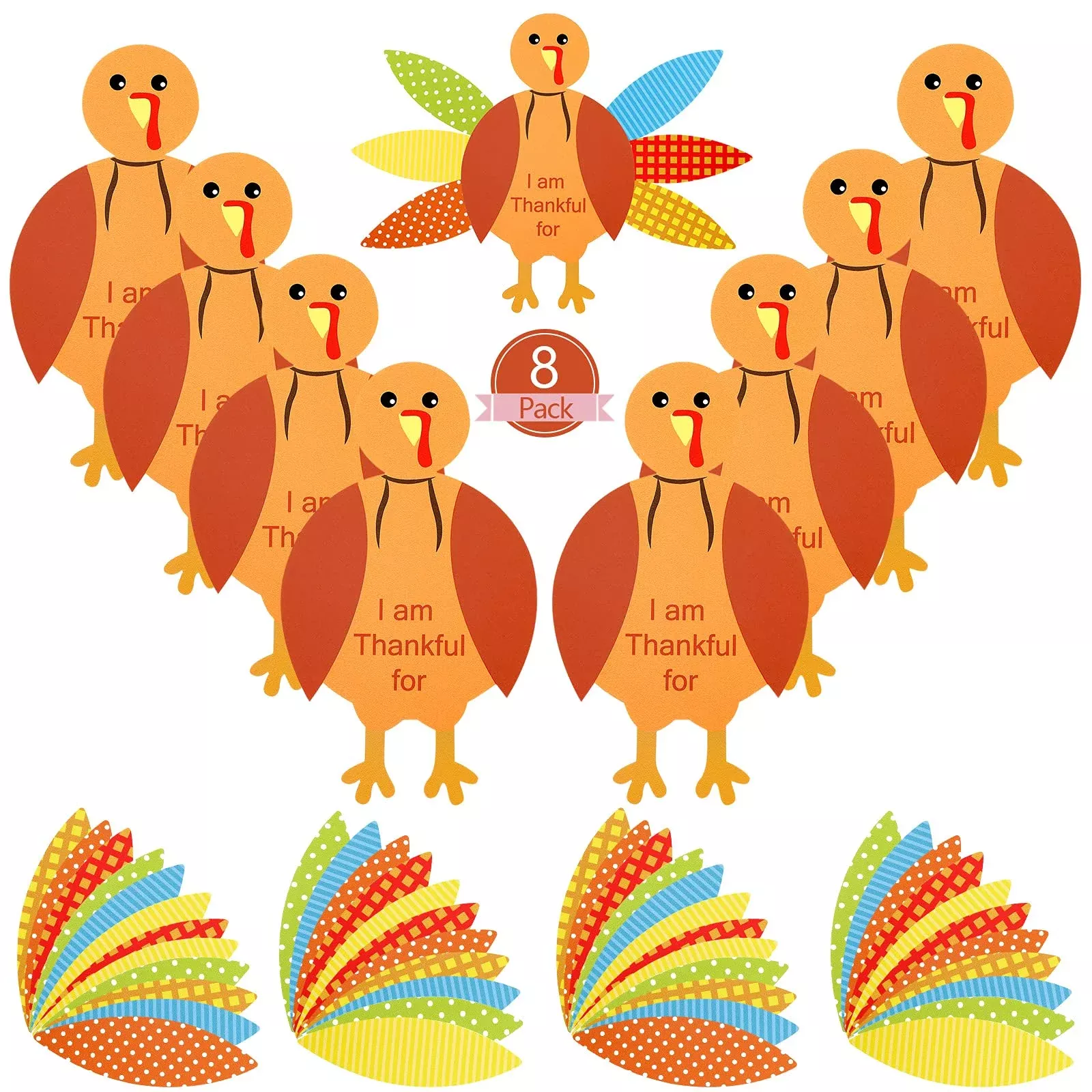 Gejoy Thanksgiving Turkey Craft Kit, 56 Pieces, Orange Series, Medium