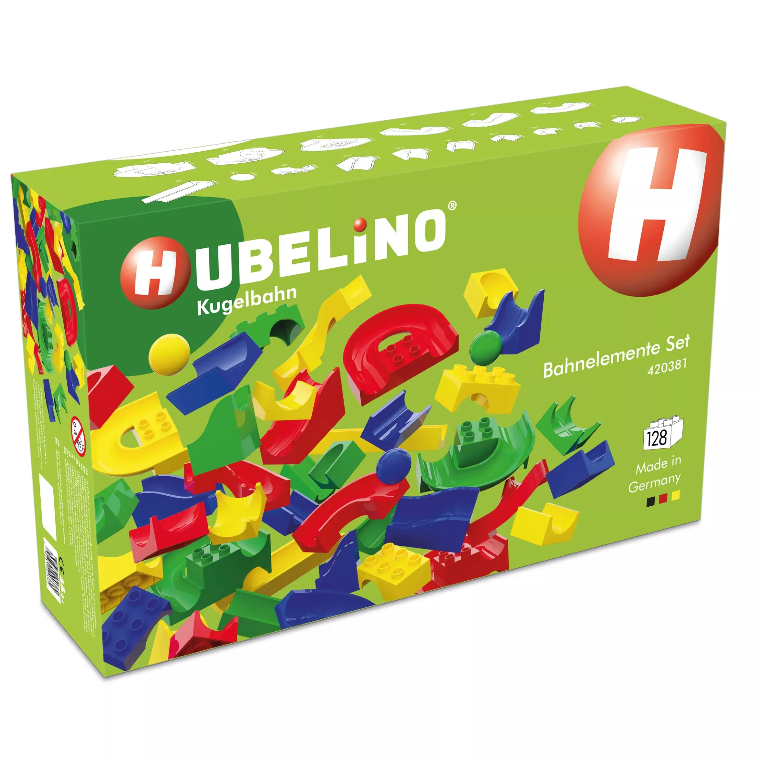 Hubelino Marble Run Elements Set, 128 Pieces, Compatible, 11x43.