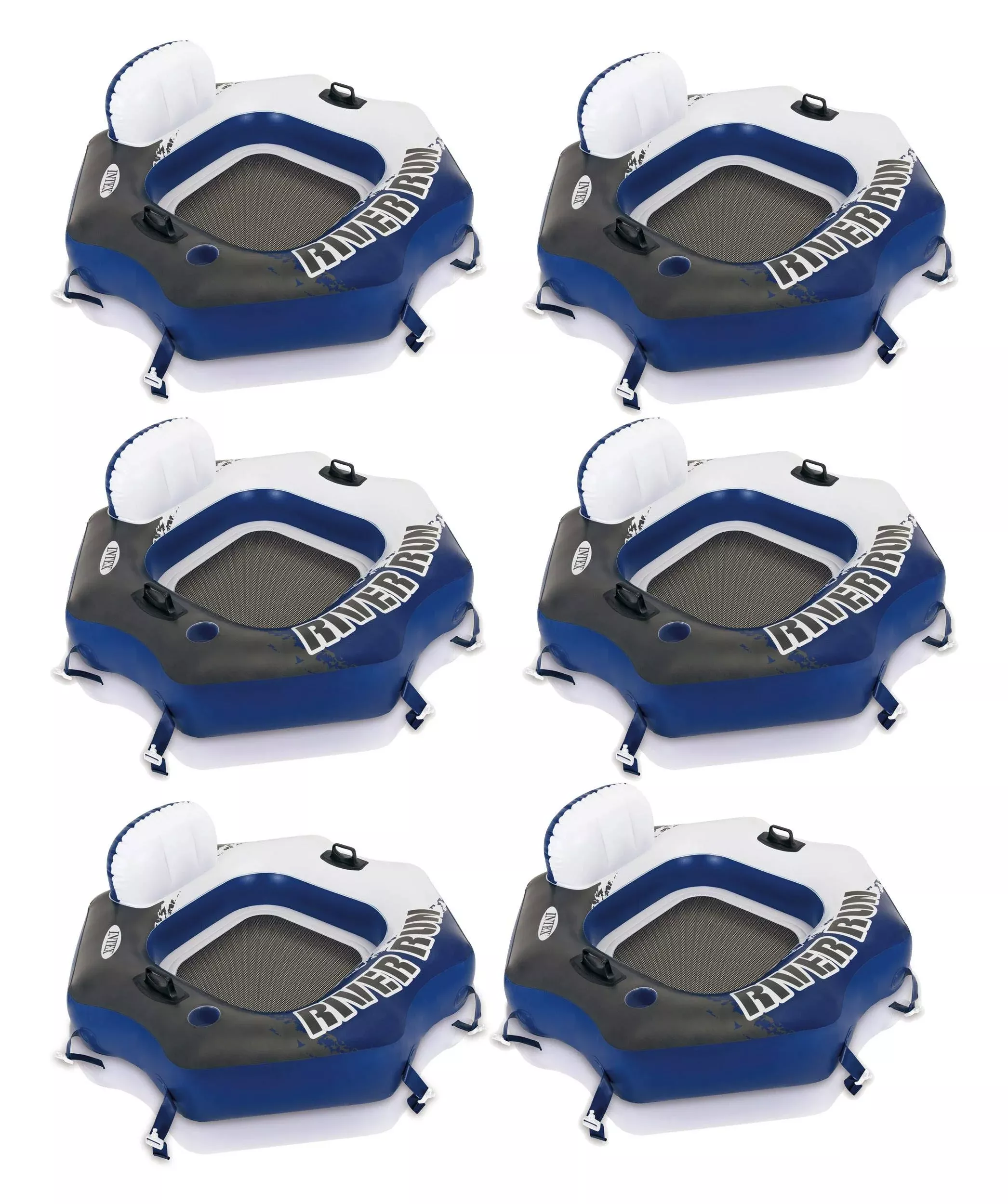 Intex River Run Connect Inflatable Tubes, Blue, 6 Pack, Durable PVC