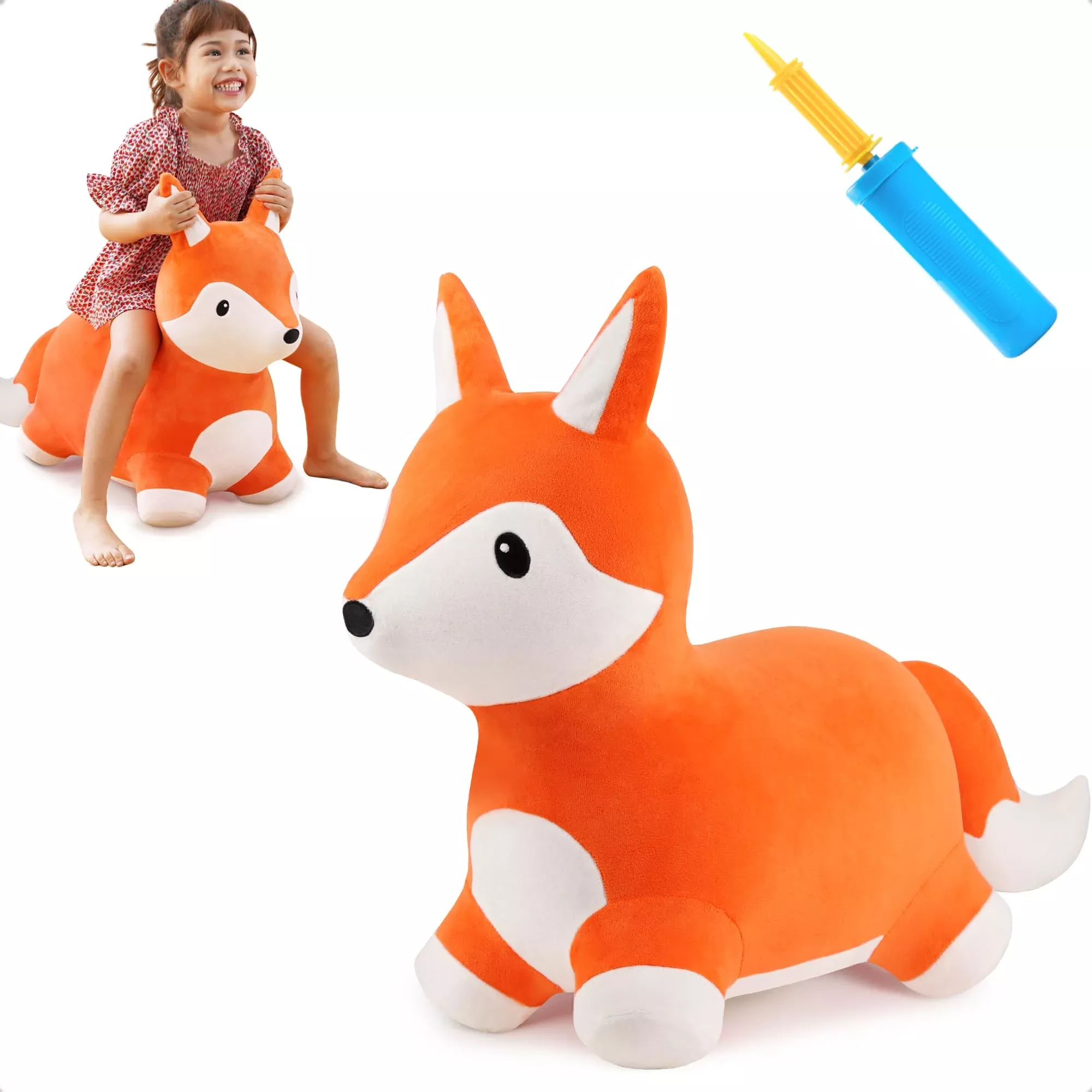 iPlay, iLearn Bouncy Pals Fox Inflatable Hopper Toy, Orange, Large