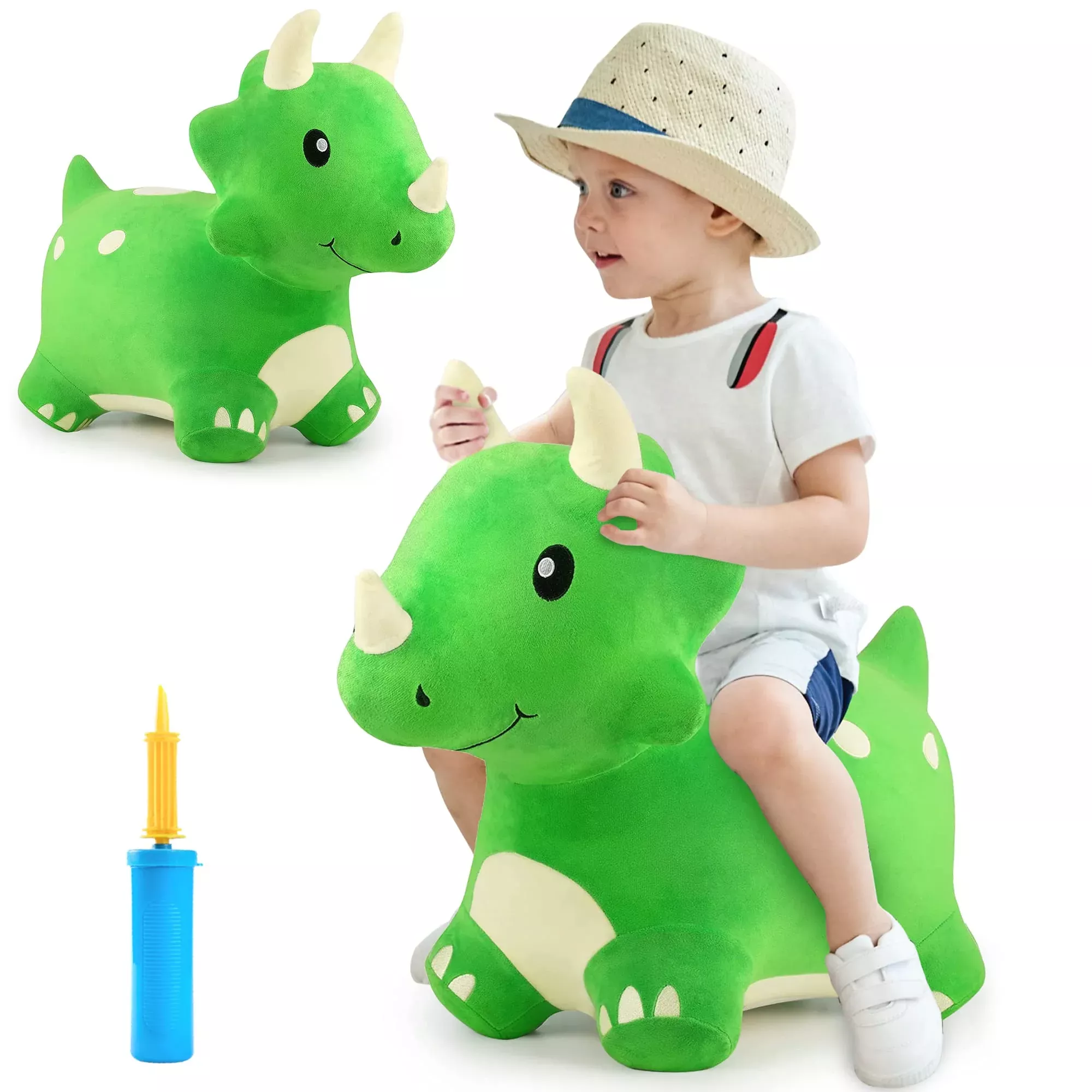 iPlay, iLearn Bouncy Pals Triceratops Hopper Toy, Green, Large