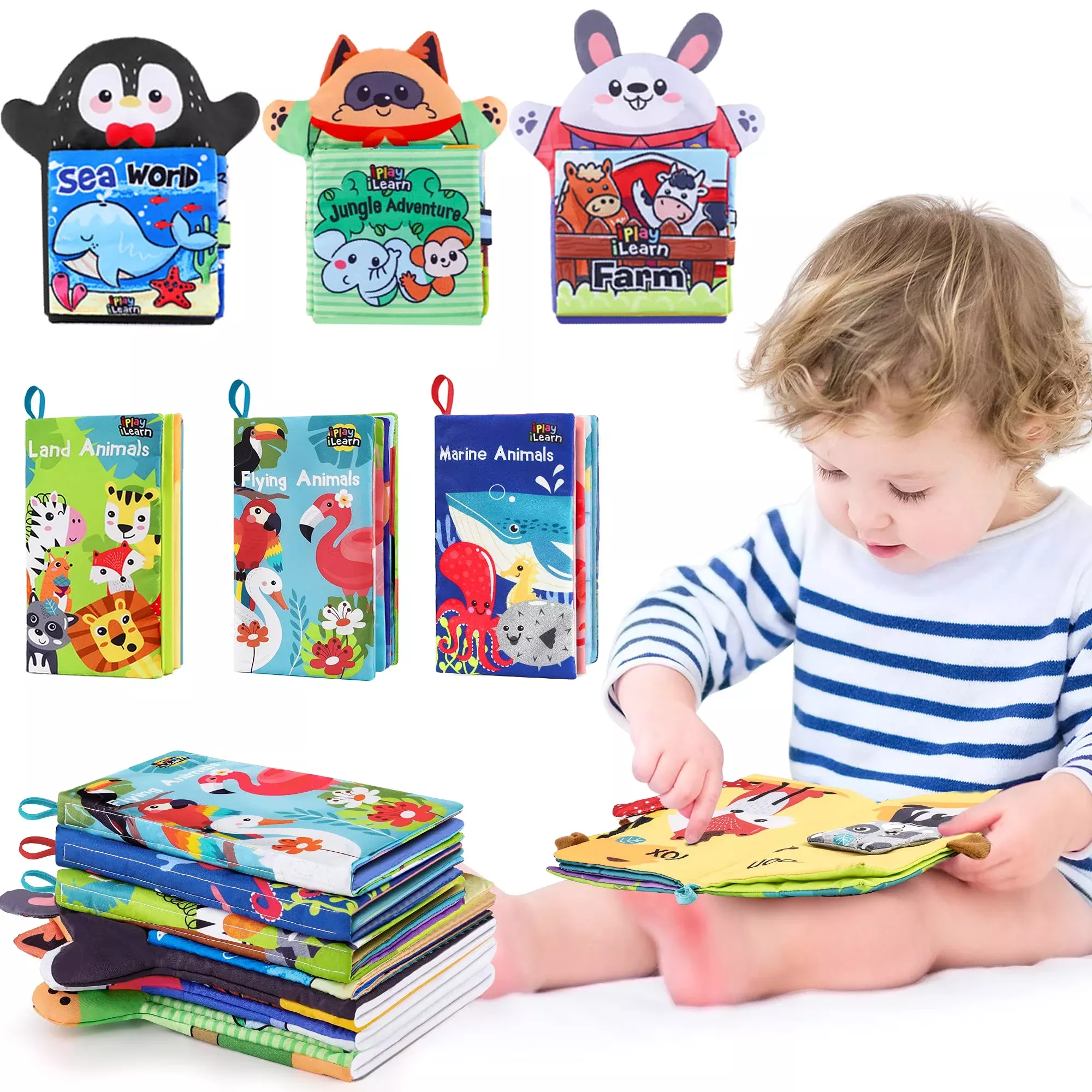 iPlay, iLearn Cloth Animal Book Set - 6PCS - Multicoloured - Medium