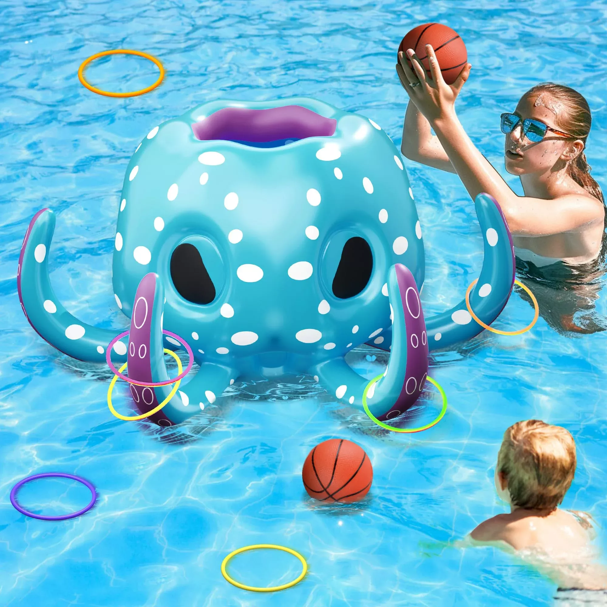 iPlay, iLearn Octopus Pool Toy for Kids, Large, Blue, 2-in
