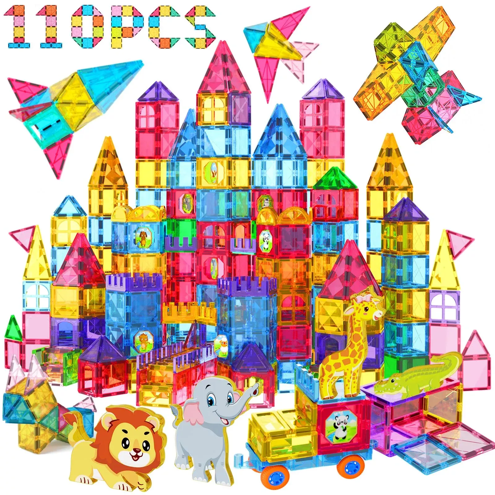 Jasonwell Animal Magnetic Tiles Building Set, Multicolored, Small