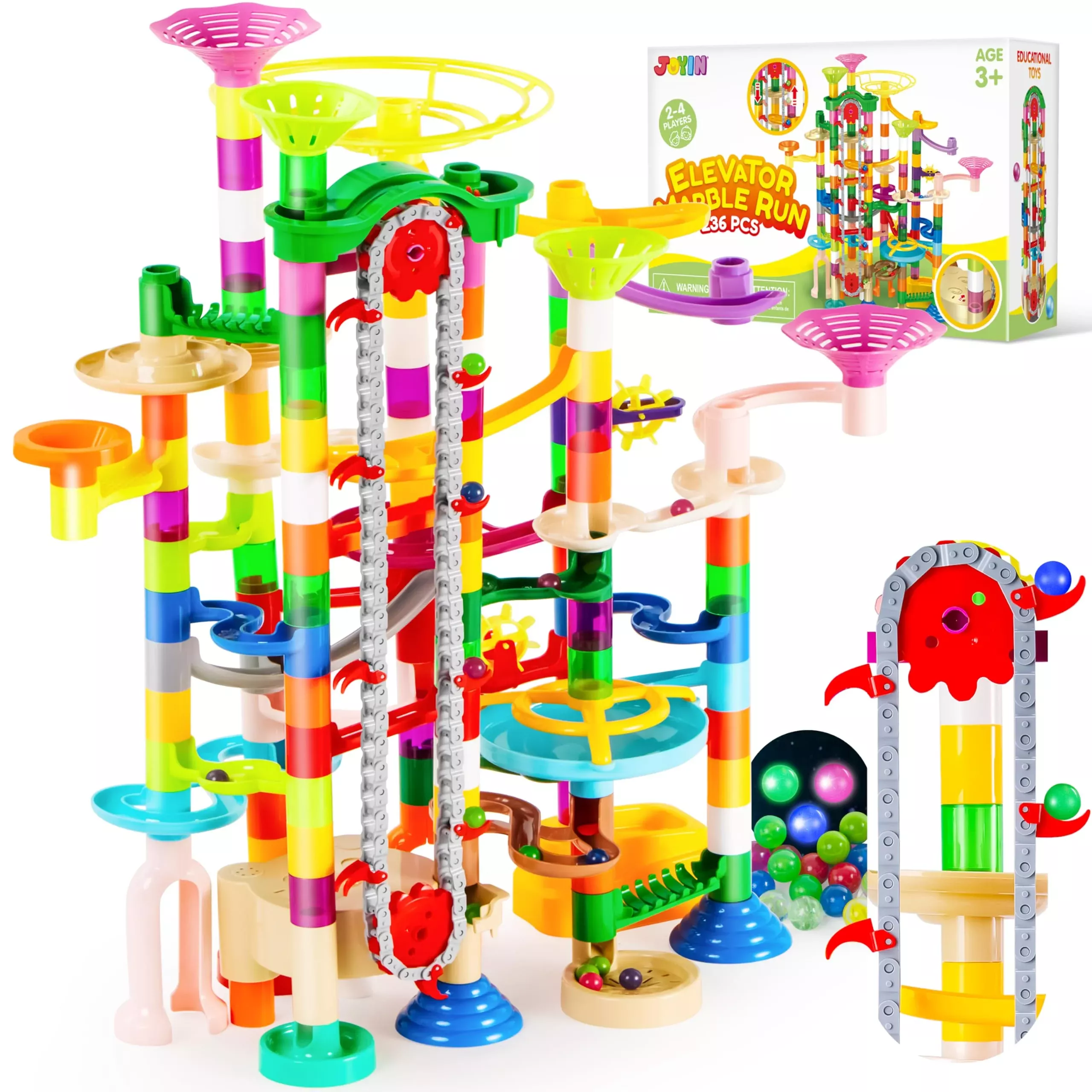 JOYIN 236 Pcs Elevator Marble Run Toy Set Colorful 28x44x13