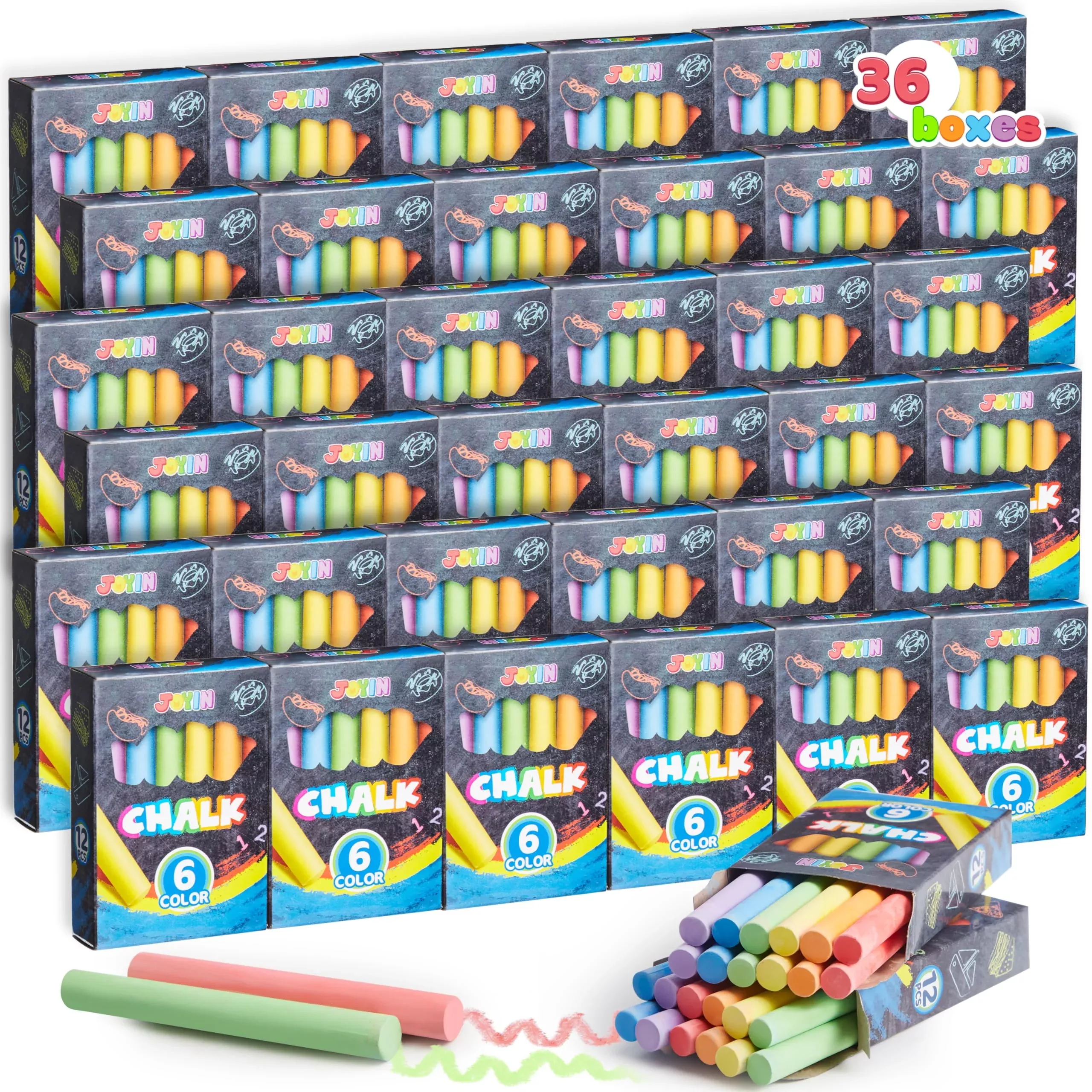 JOYIN Multicolor Blackboard Chalk Sticks, 36 Boxes, Non-Toxic, 432