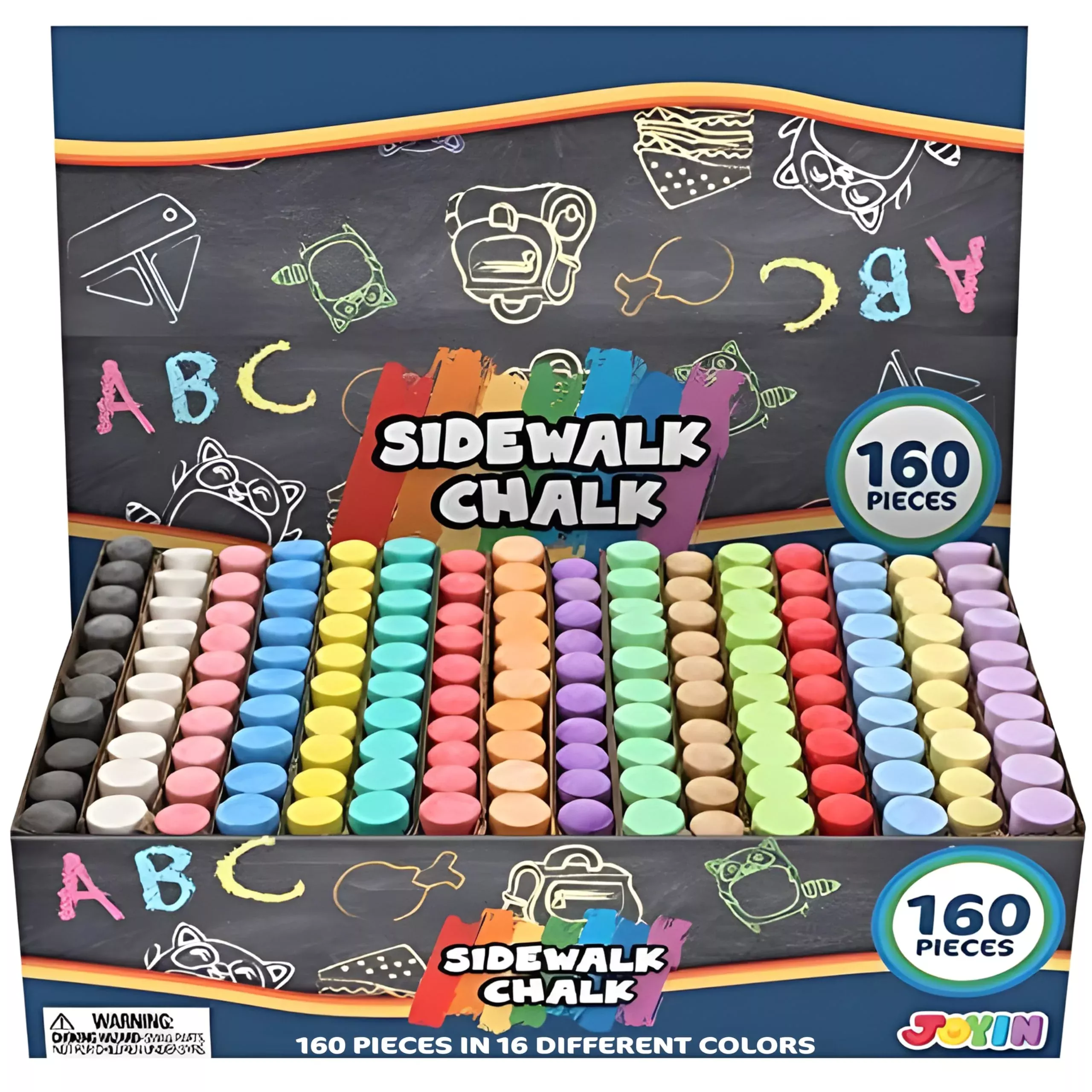 JOYIN Washable Chalks Set 160 Count 10 Colors Non-Toxic Outdoor Play
