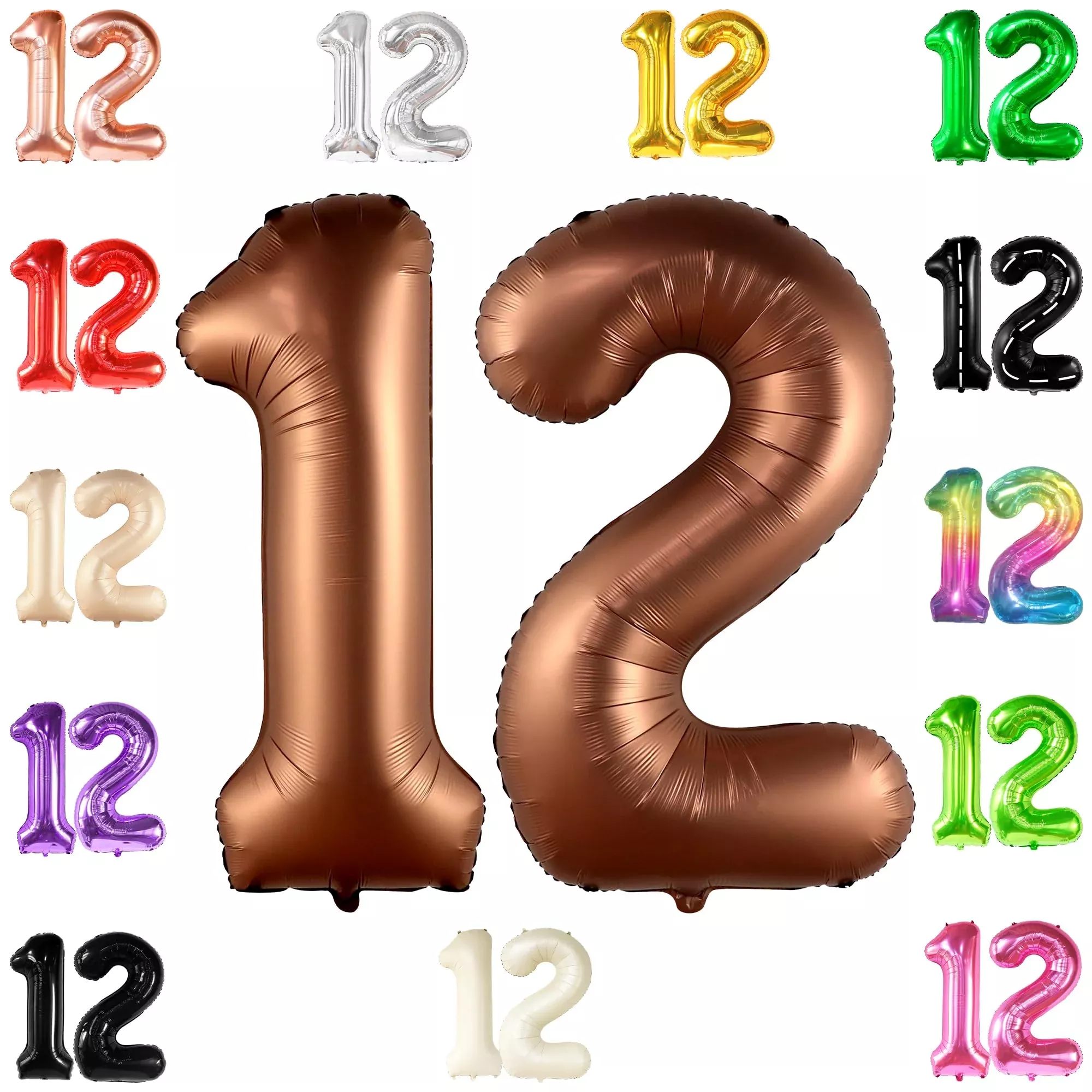 KatchOn Giant Number 12 Balloon 40 Inch Coffee Brown Birthday Decoration
