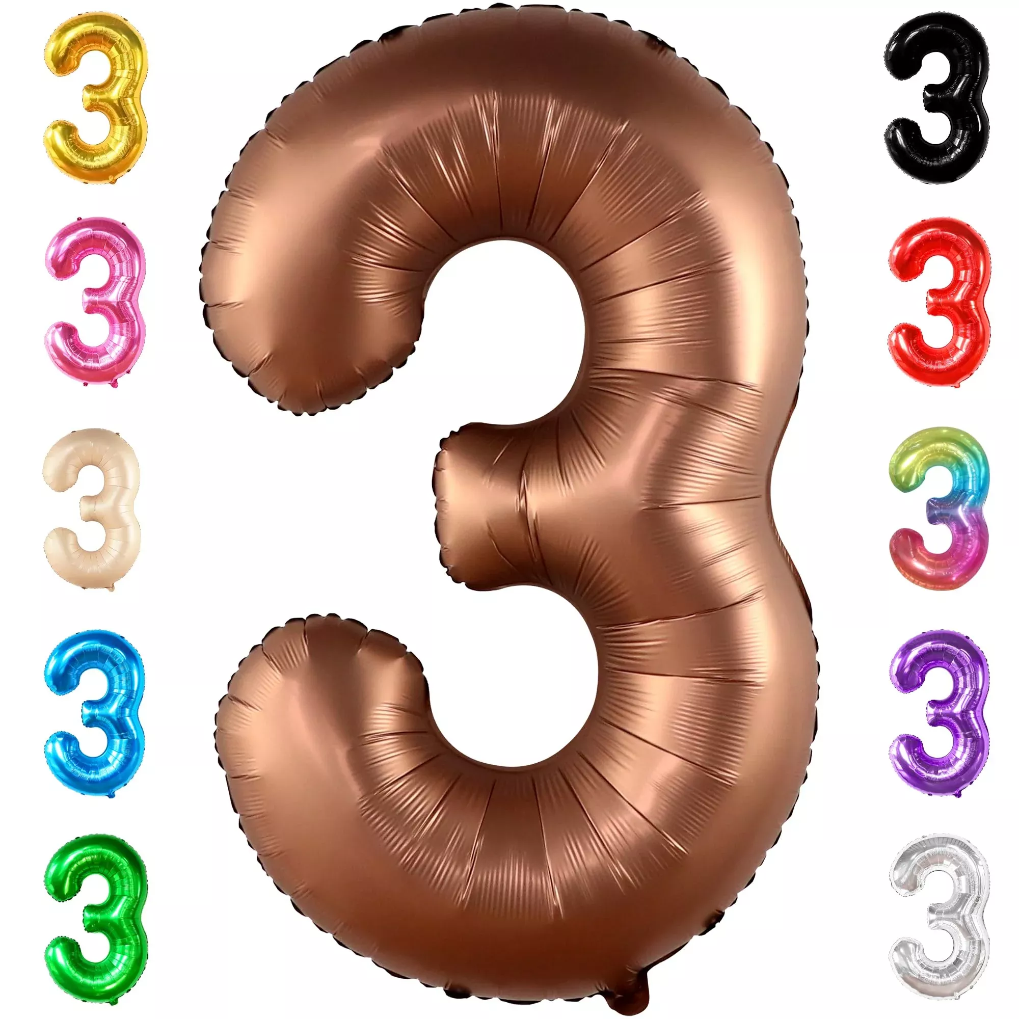 KatchOn Large Brown Foil Number 3 Balloon, 40 Inch, 1 Pack