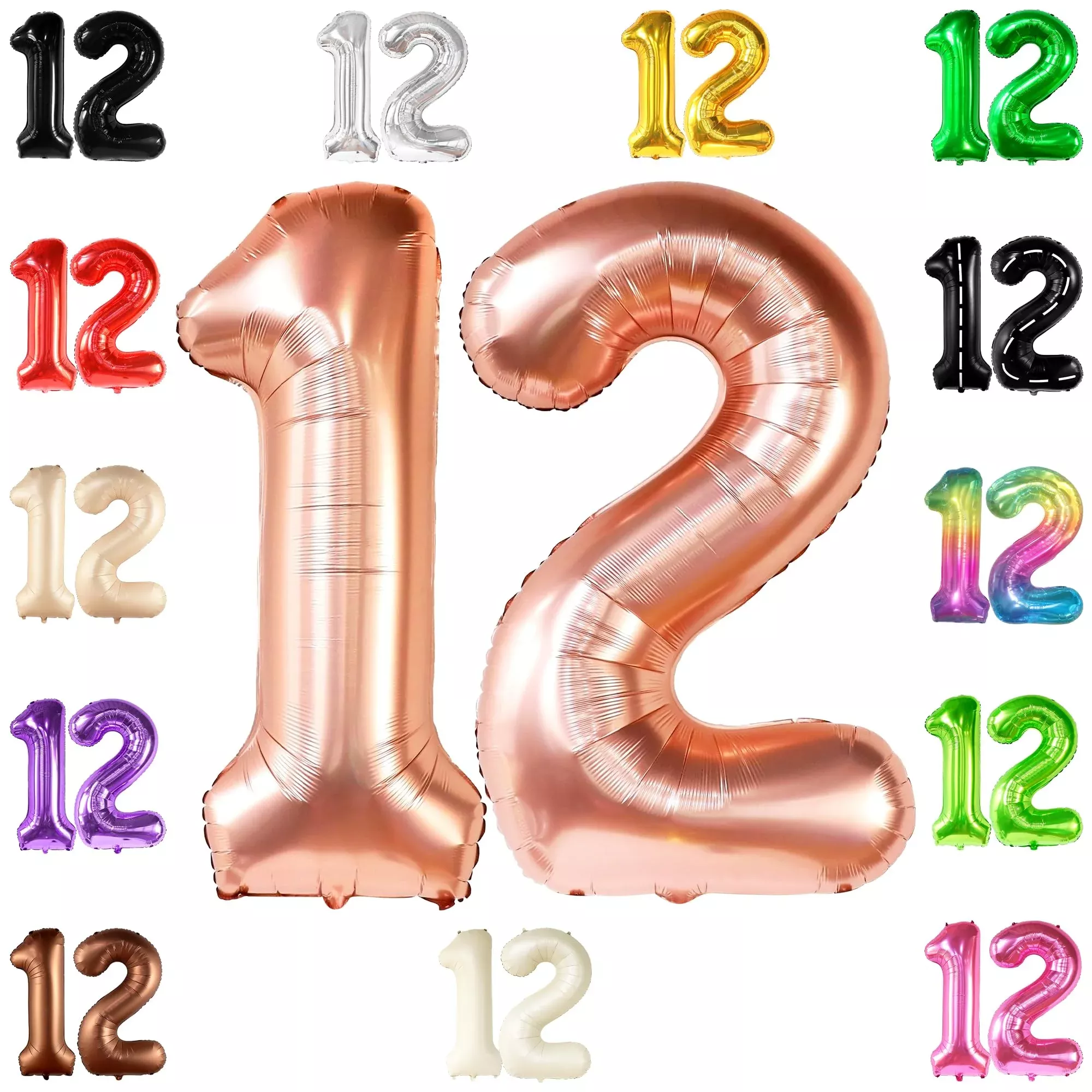 KatchOn Rose Gold Number 12 Balloons for Birthday, 40 Inch, Pack of