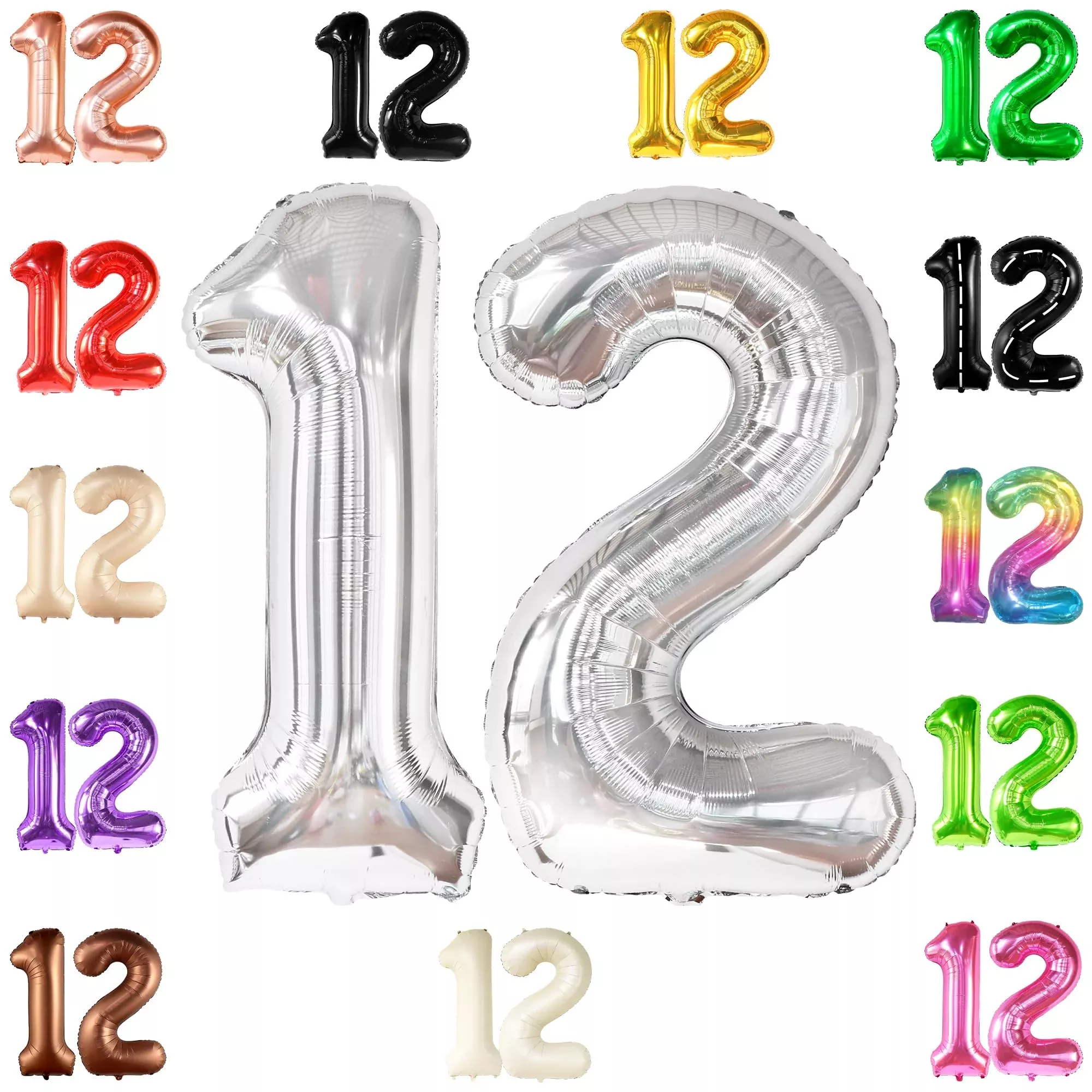 KatchOn Silver Number 12 Balloon Set, 40 Inch Mylar Foil, Large