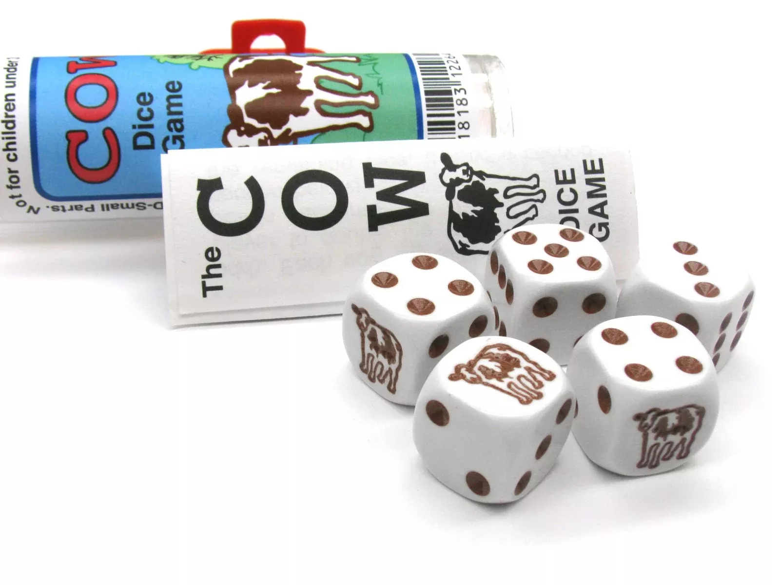 Koplow Games Cow Dice Game D6 16mm White Dice with Brown Pips