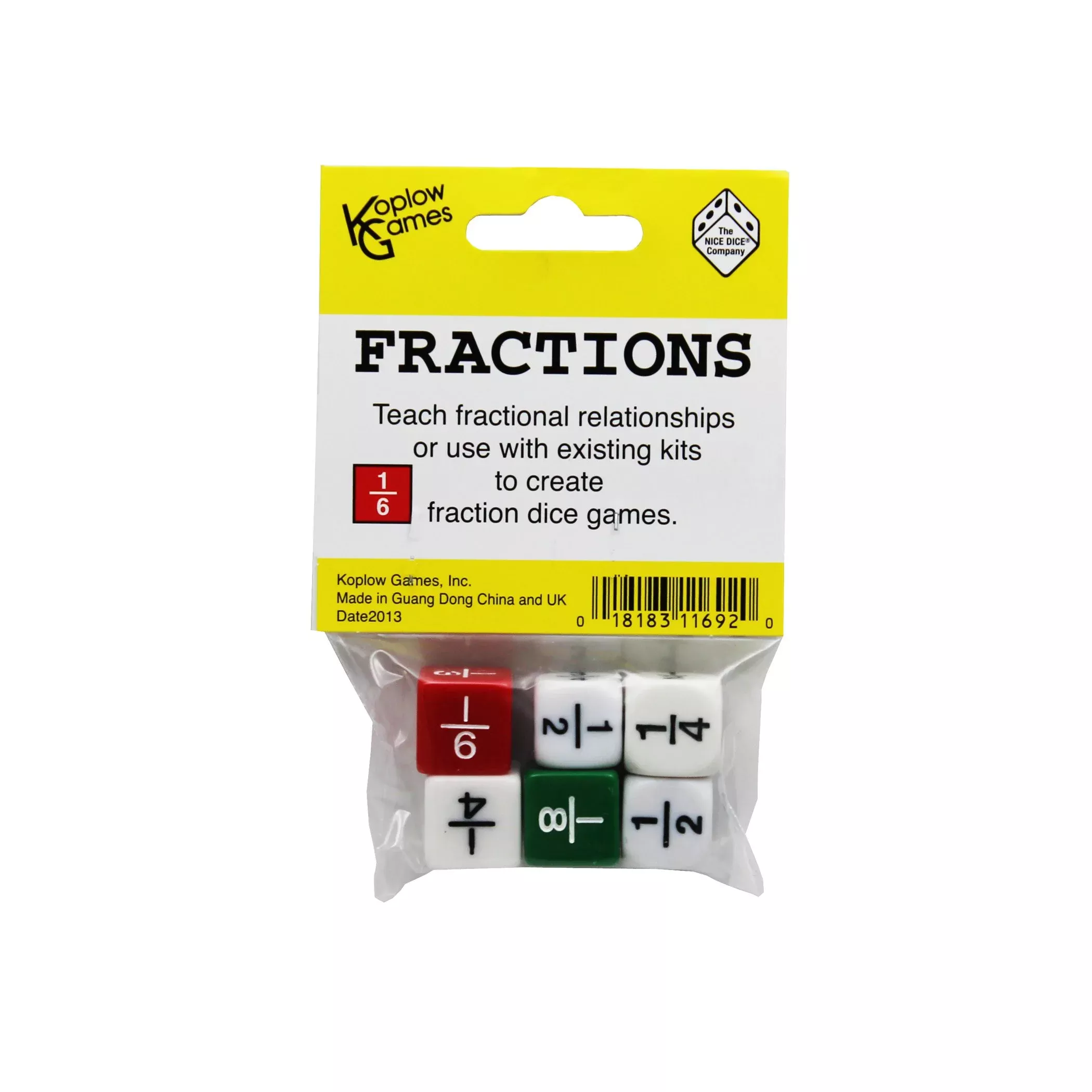 Koplow Games Fraction Dice Set - 6 Multicolor 5/8" Dice for
