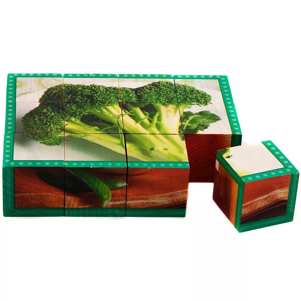 Lang-O-Learn Vegetables Cube Puzzle 12 Wooden Cubes Green