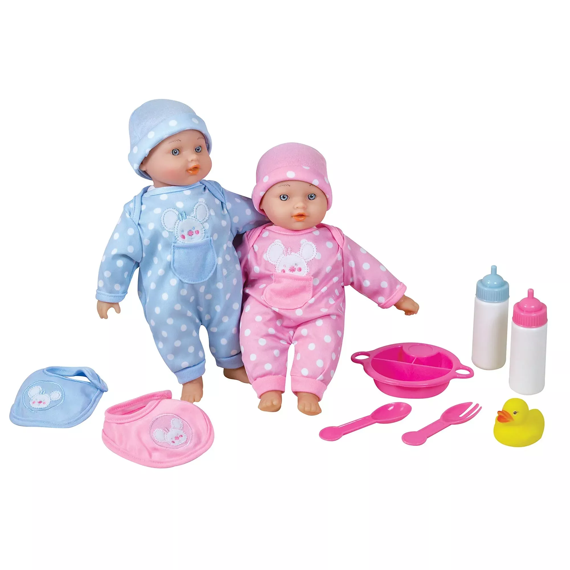 Lissi 11" Twin Baby Dolls Set with Accessories in Pink and Blue