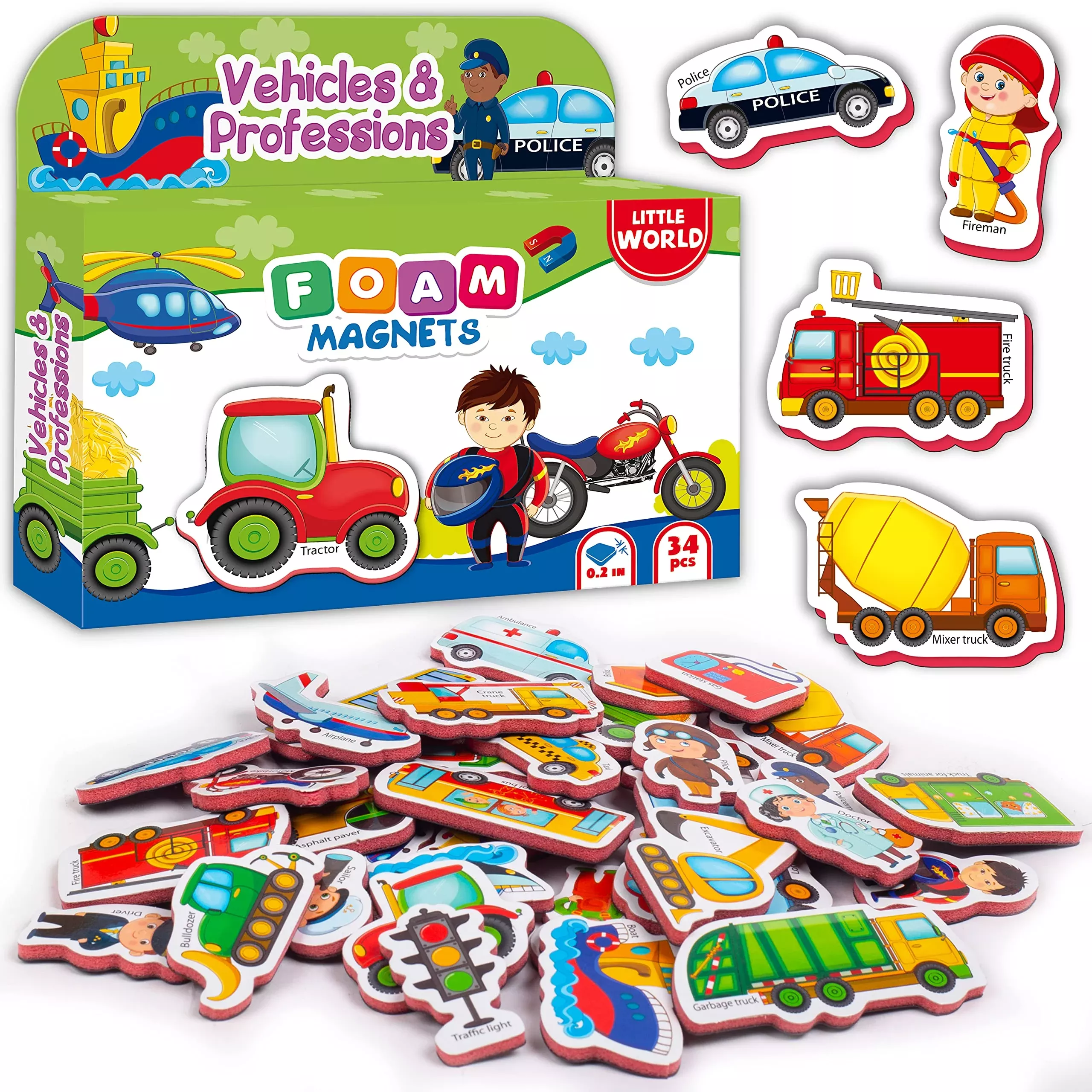 Little World Toddler Magnets for Refrigerator, Multicolor, 25 Pack
