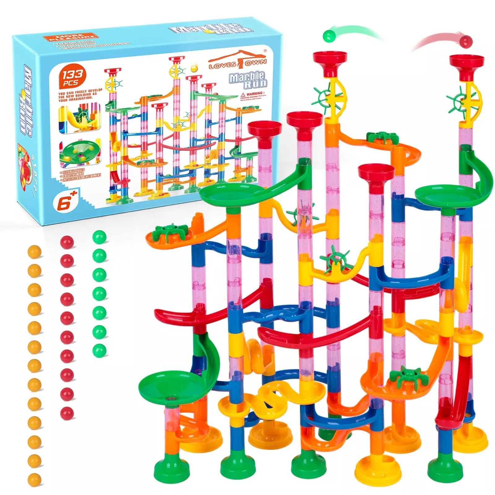 LovesTown 133PCS Marble Run Set - Multi Color, Medium Size