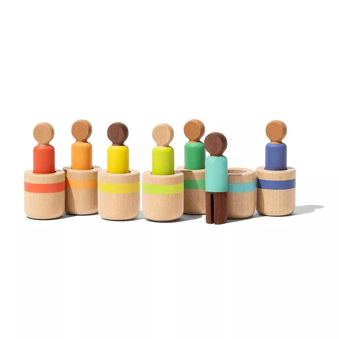 Lovevery Post & Play Peg People Set, Assorted, 7 Wooden Dolls, 2