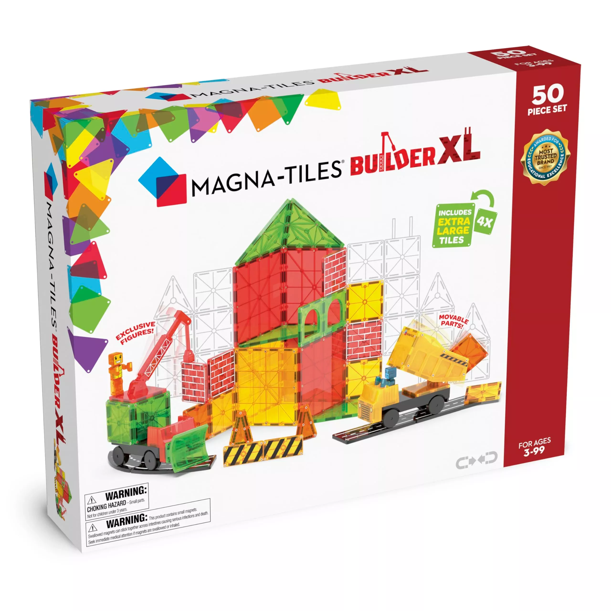 MAGNA-TILES Builder XL Construction Set, Multi-coloured, 50 Pieces