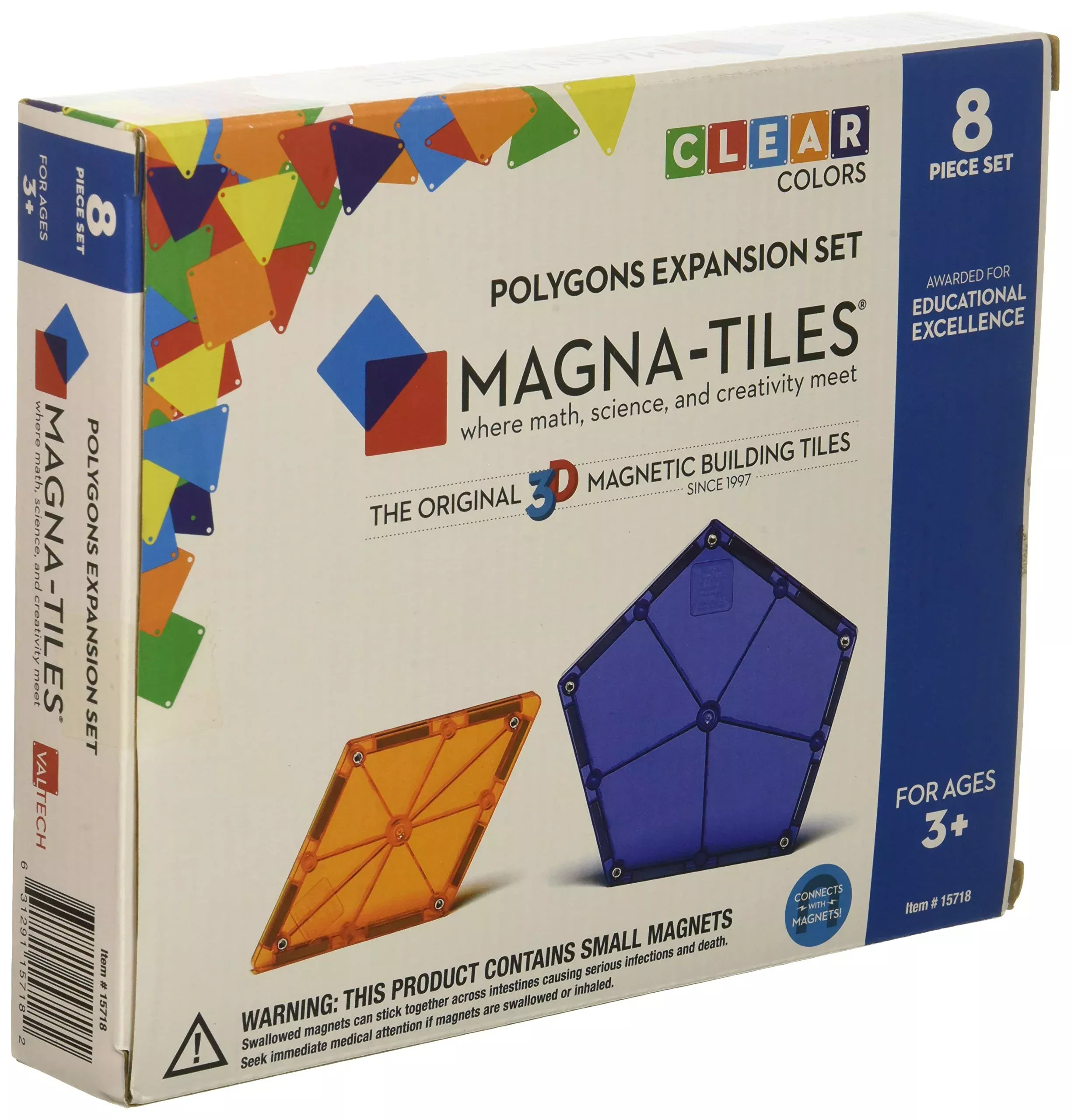 Magna-Tiles Polygons 8-Piece Expansion Magnetic Construction Set, The Original Magnetic Building Brand