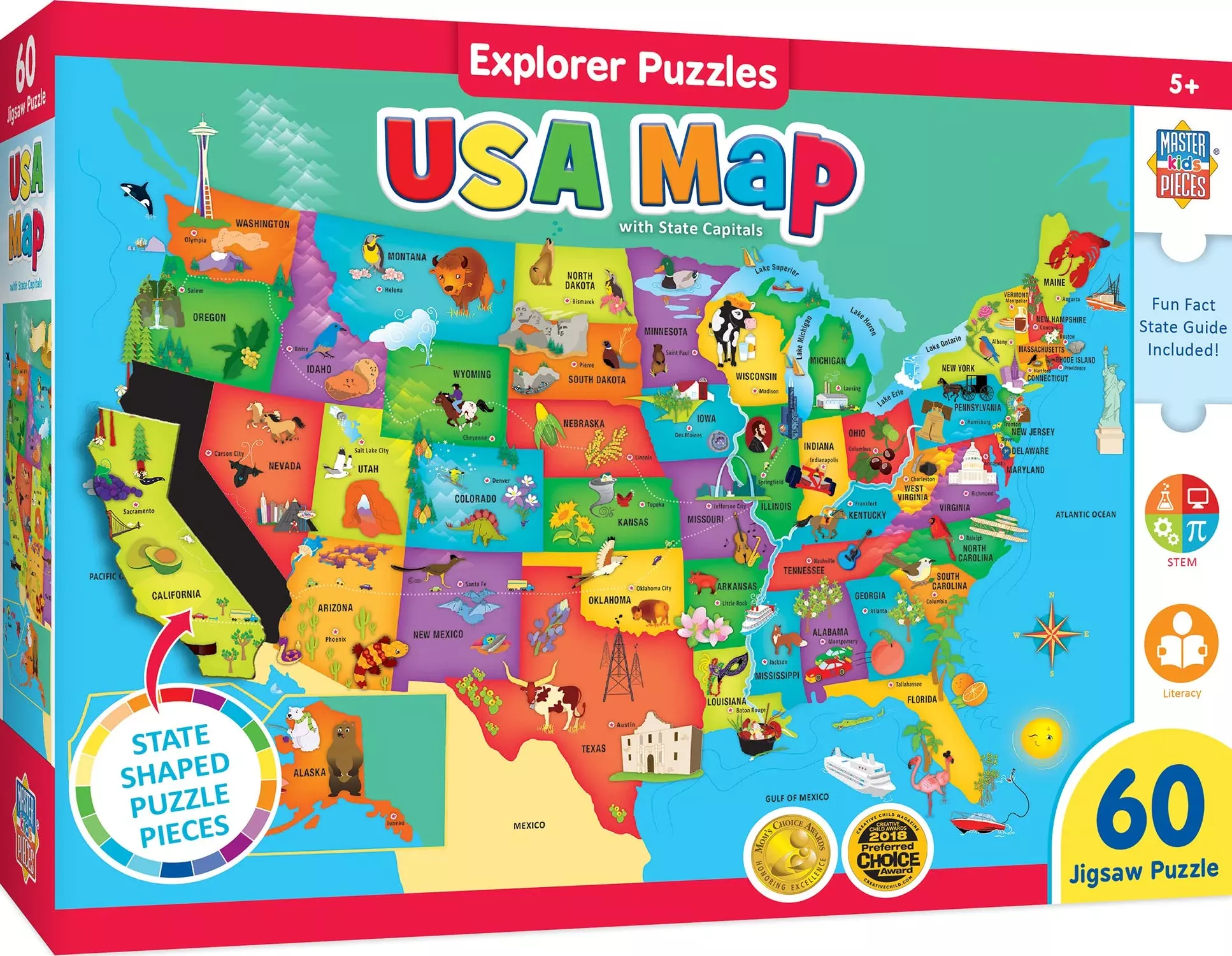 MasterPieces USA Map Puzzle with State Pieces, 16.5"x12.75", Kids