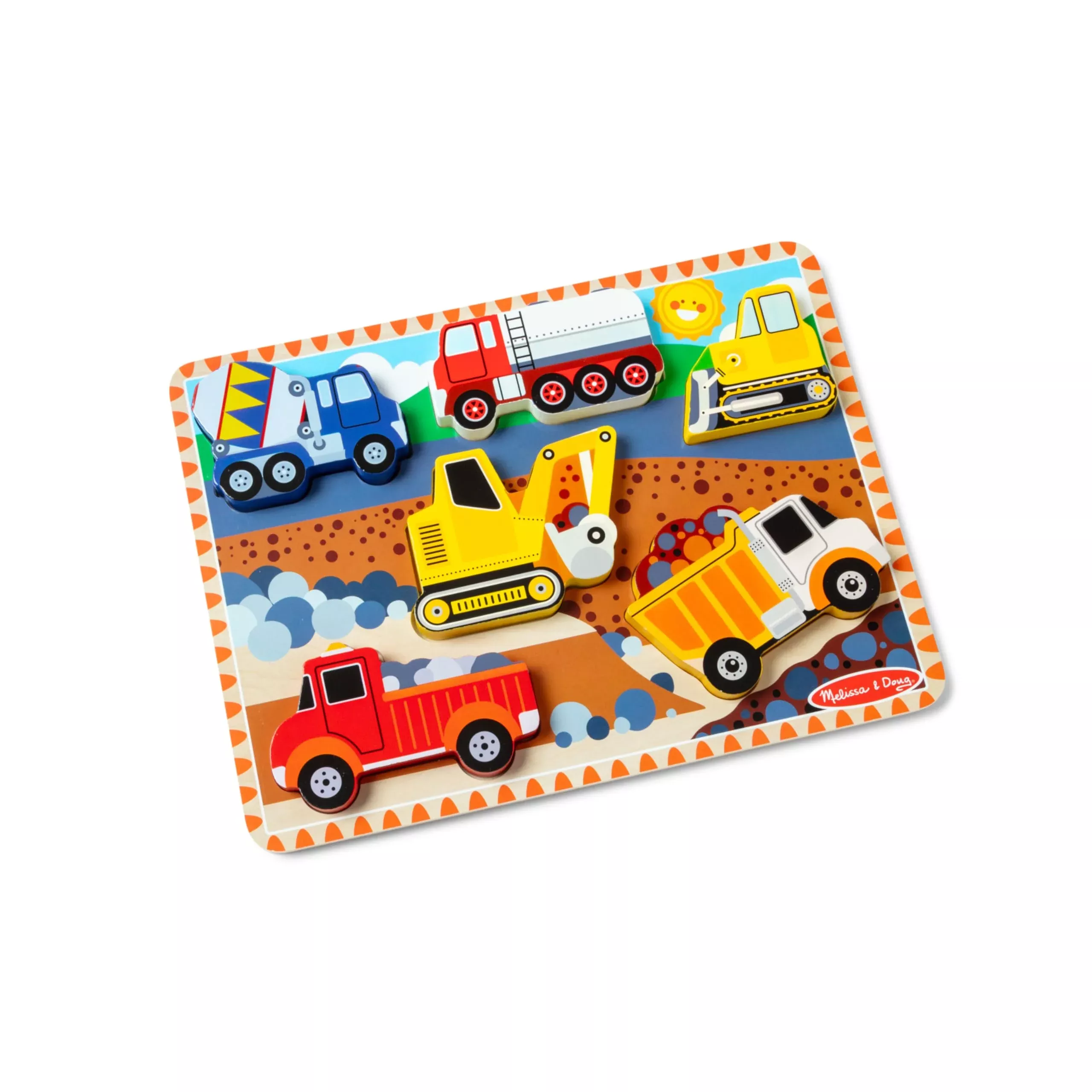 Melissa & Doug Construction Vehicles Wooden Puzzle, 6 Pieces, Multi-color