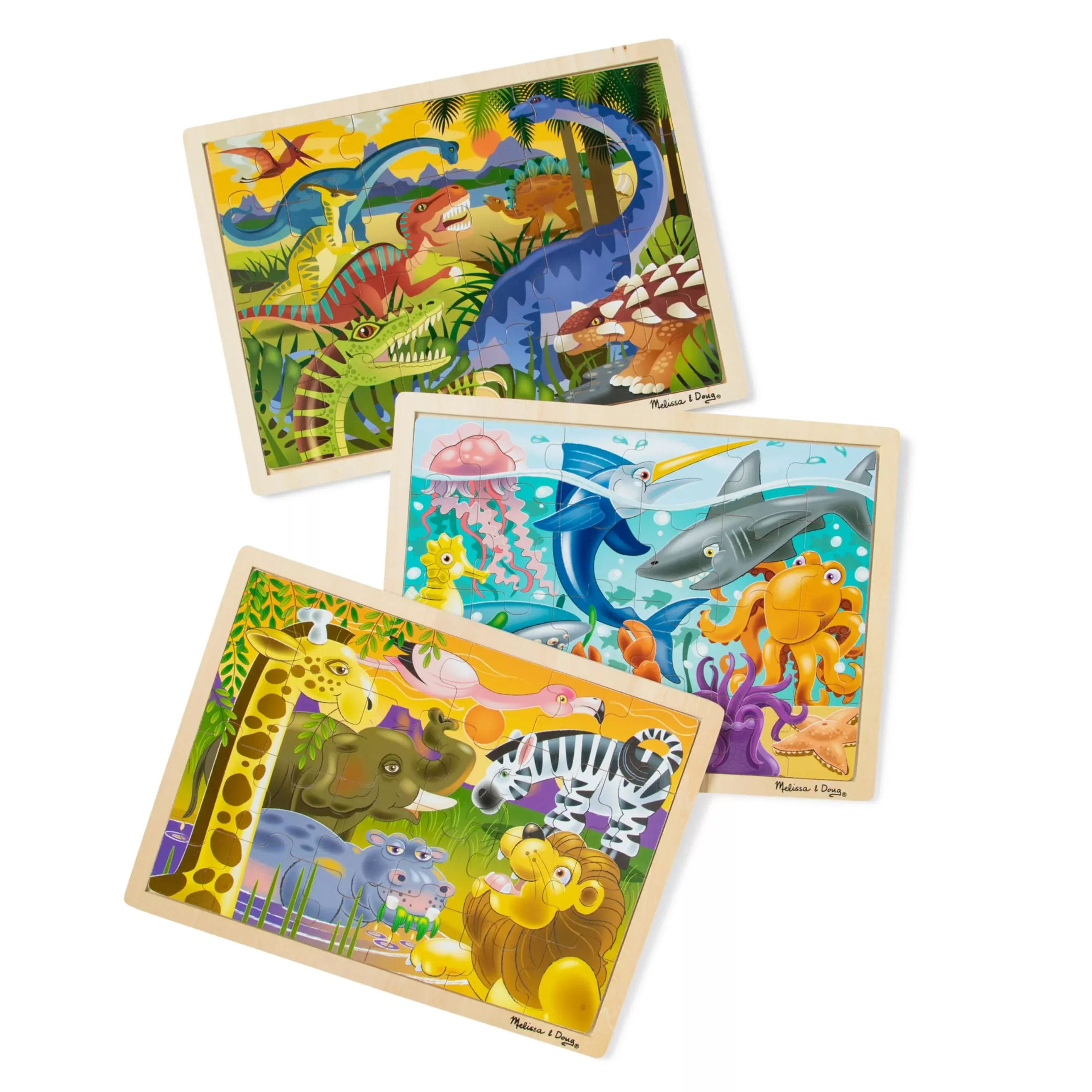 Melissa & Doug Wooden Jigsaw Puzzles Set, 24 Pieces, Blue, 3 Pack