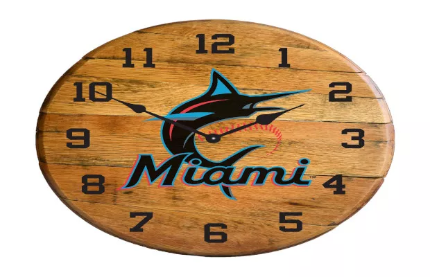 Miami Marlins Oak Barrel Clock For Sale – Game Room Gorilla