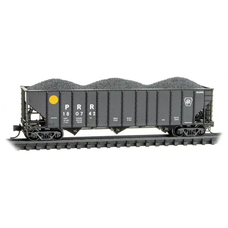 Micro Trains N Scale Pennsylvania 3-Bay Open Hopper w/ Coal Load 18074