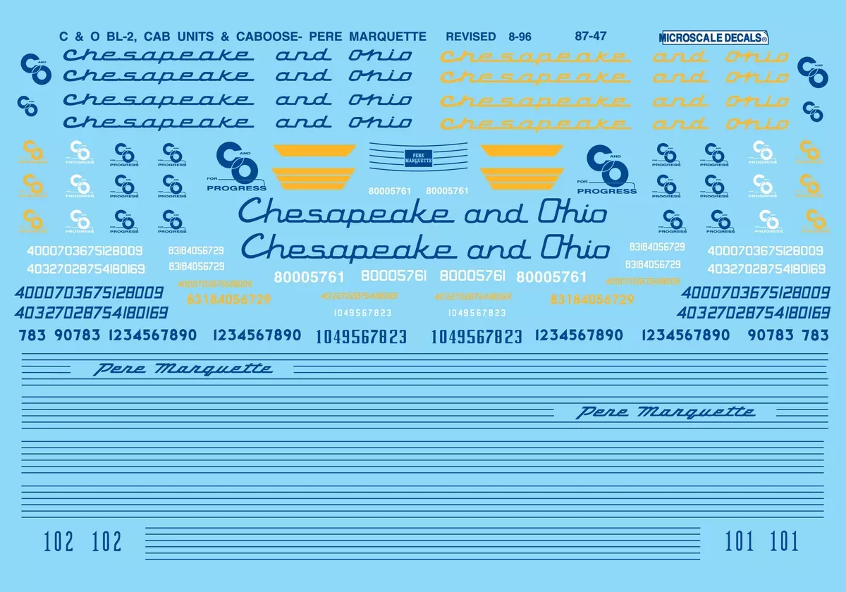 Microscale 87-47 Chesapeake & Ohio C&O Cab Diesels 1946-1955 Decals