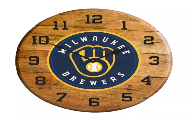 Milwaukee Brewers Oak Barrel Clock For Sale – Game Room Gorilla