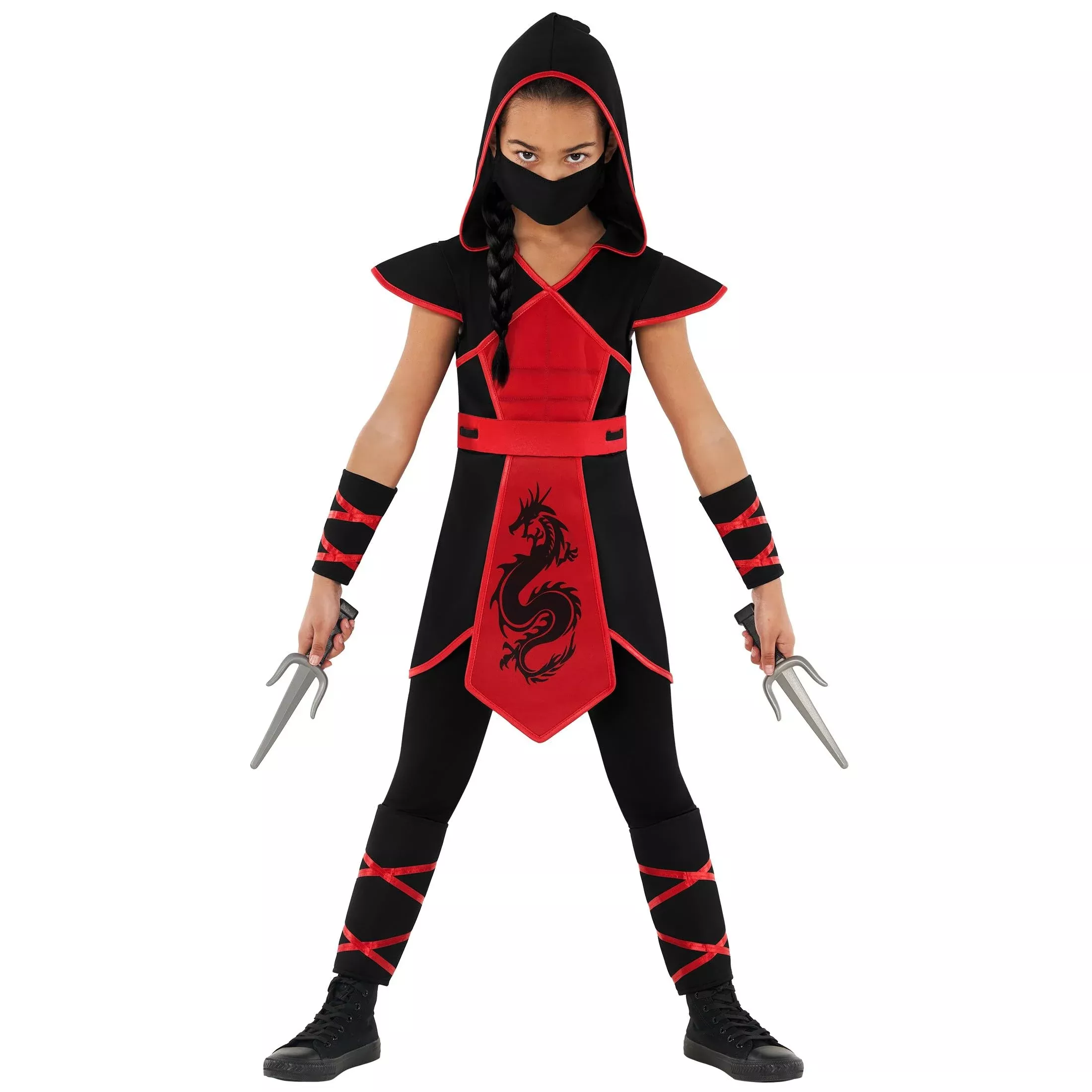 Morph Ninja Girl Costume Red & Black, Size 10-12 Years