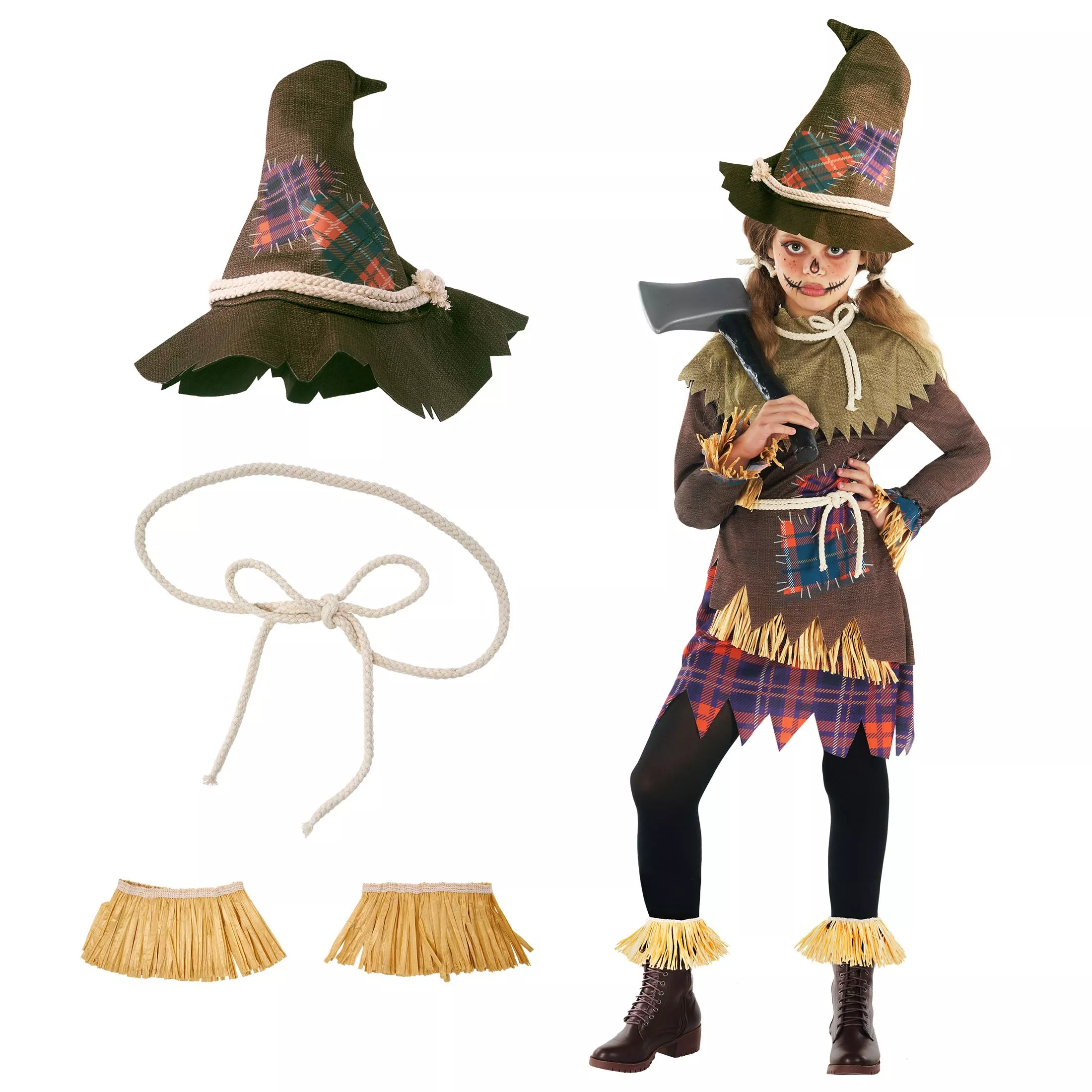 Morph Scarecrow Costume Set for Kids, Brown, Size S (4-6 years)