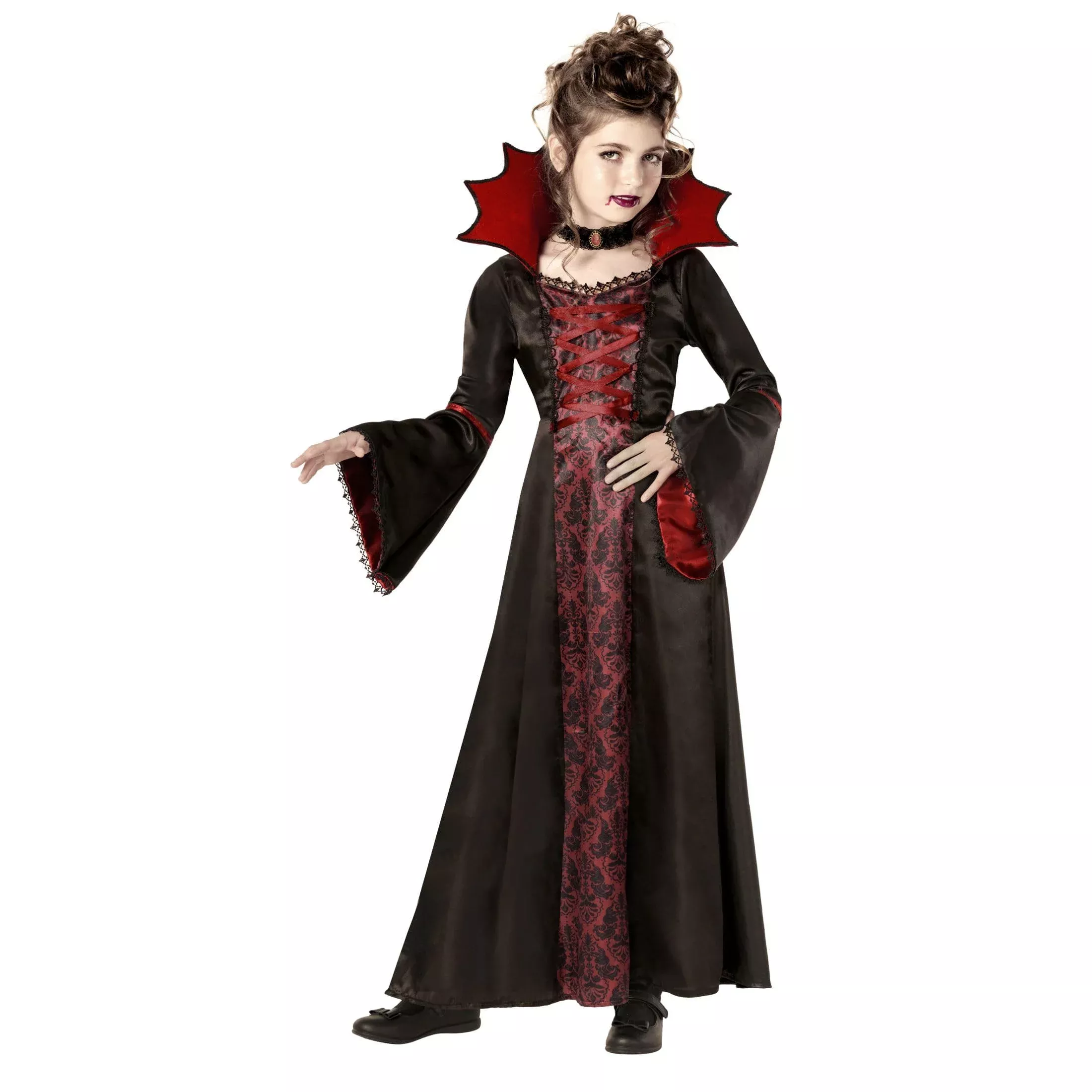 Morph Vampire Costume for Girls, Large, Red, Lace Detail, Choker