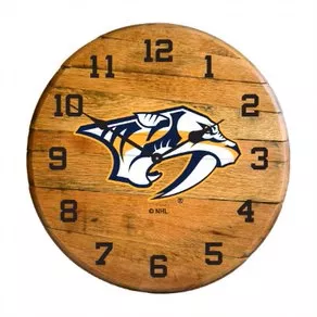 Nashville Predators Oak Barrel Clock