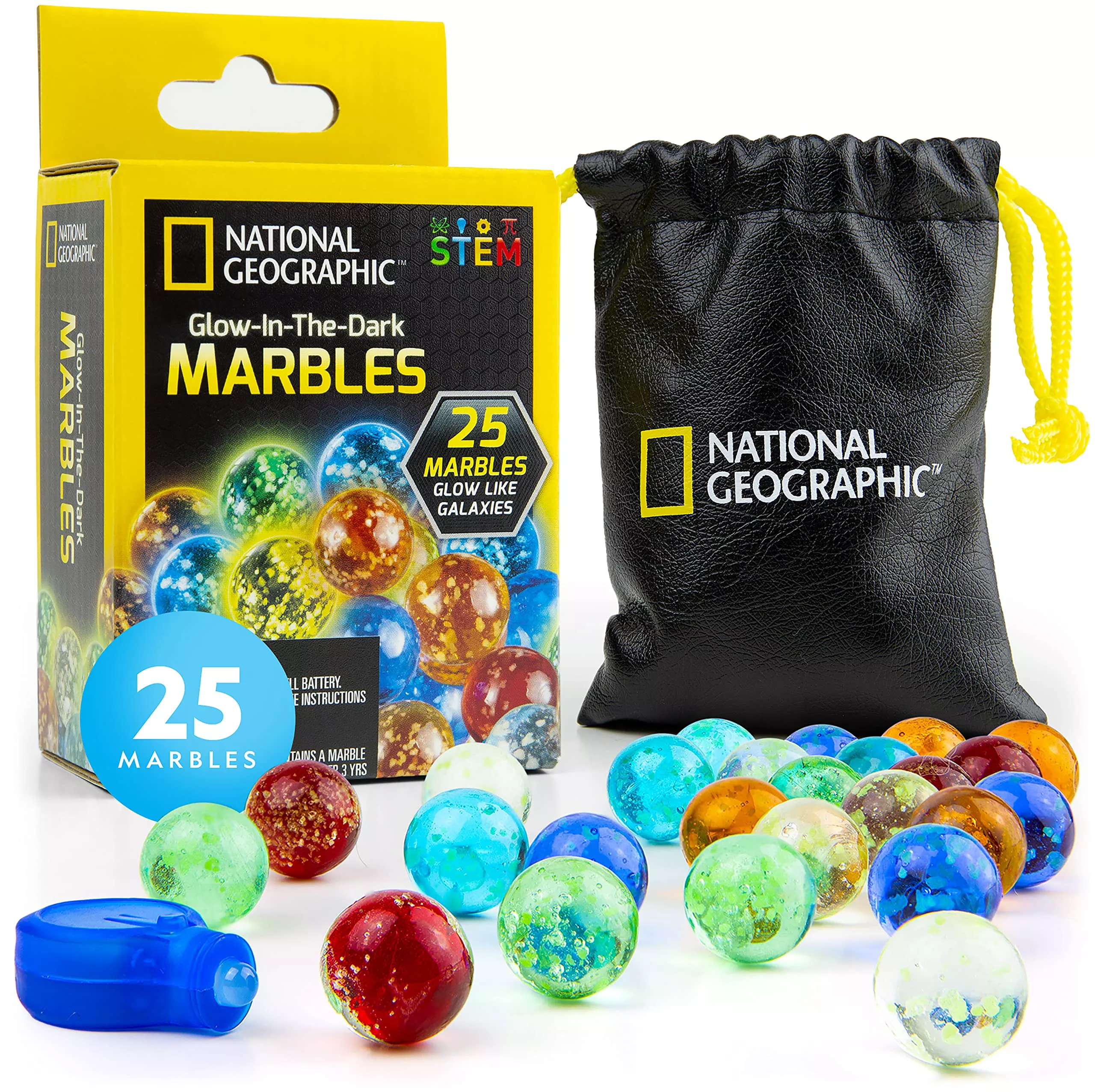 NATIONAL GEOGRAPHIC Glow in the Dark Marbles Kit - 25 Multi Color