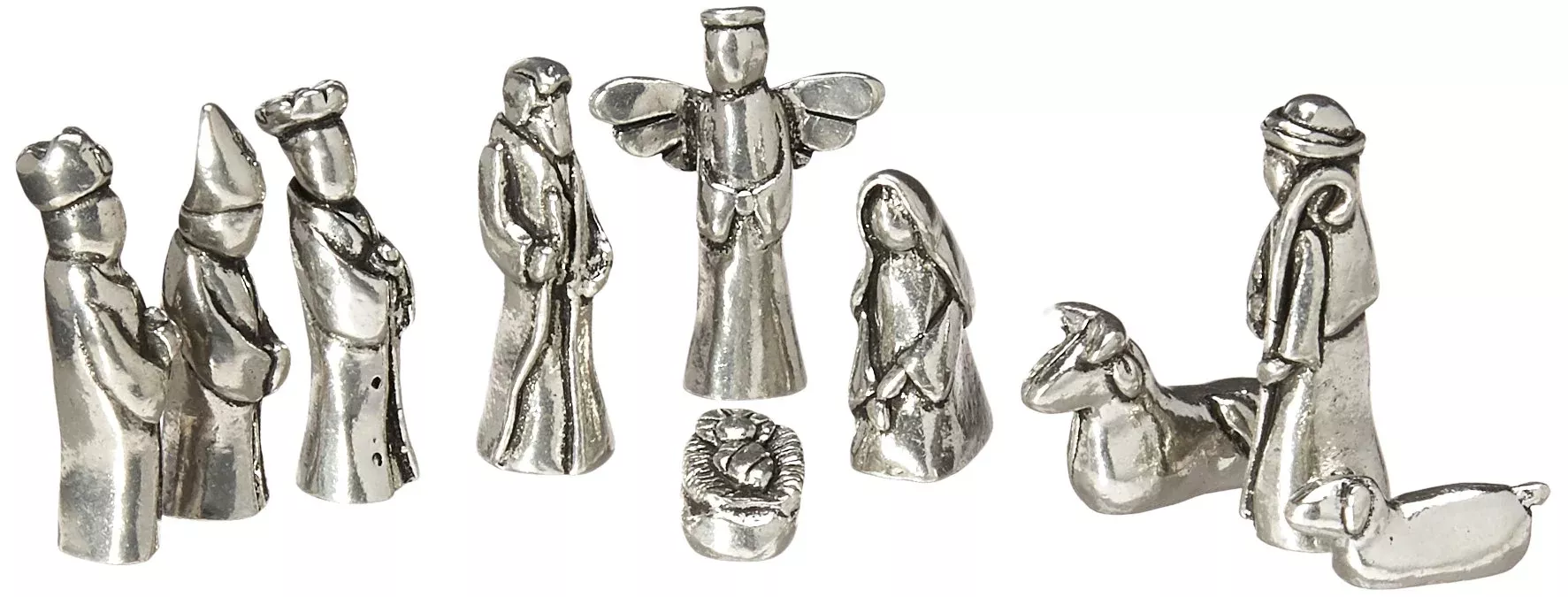 Nativity Set Mini Pewter Figurine 10 Pc Set W/ Velvet Pouch