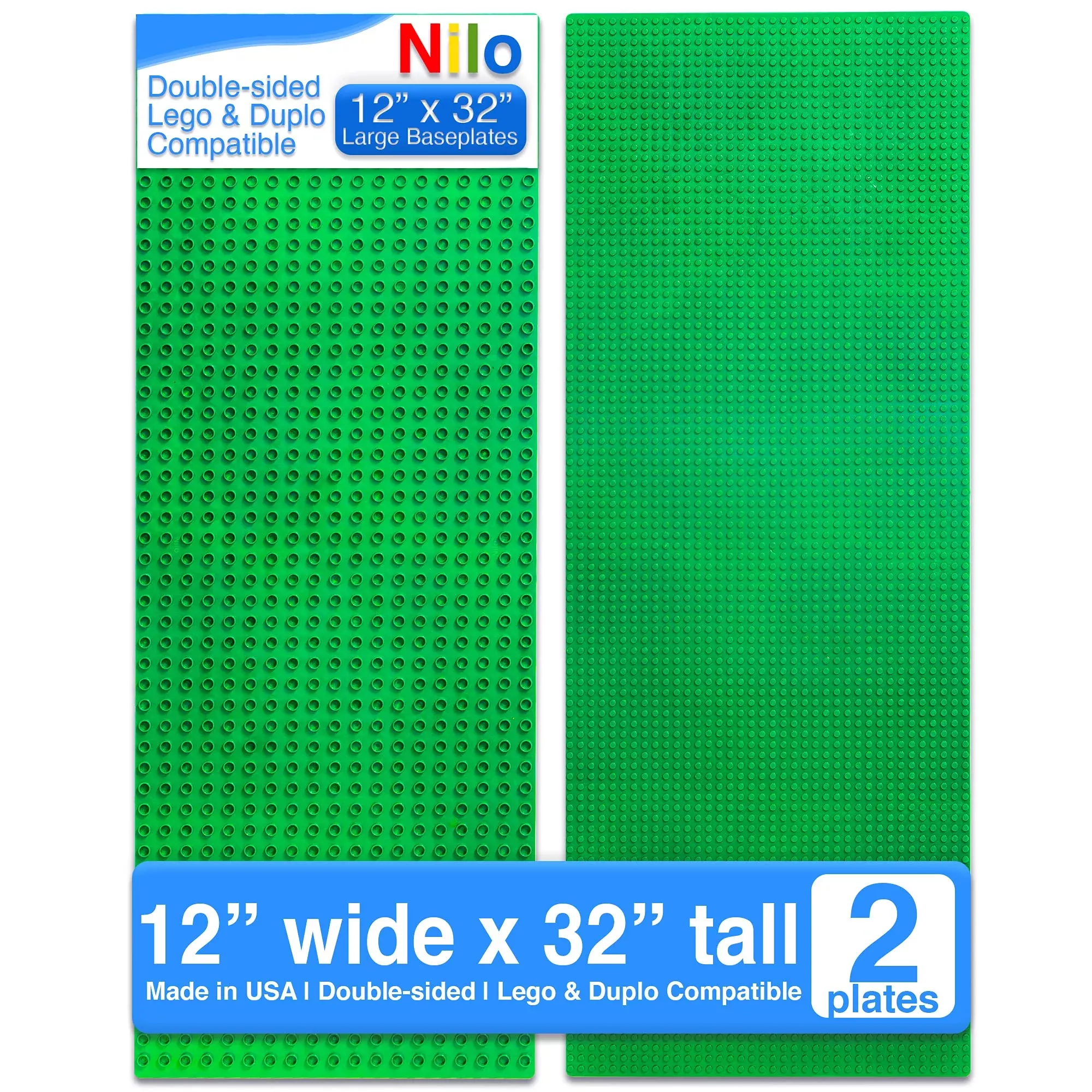 NILO Baseplates for Lego & Duplo, 12"x32", Green, 2