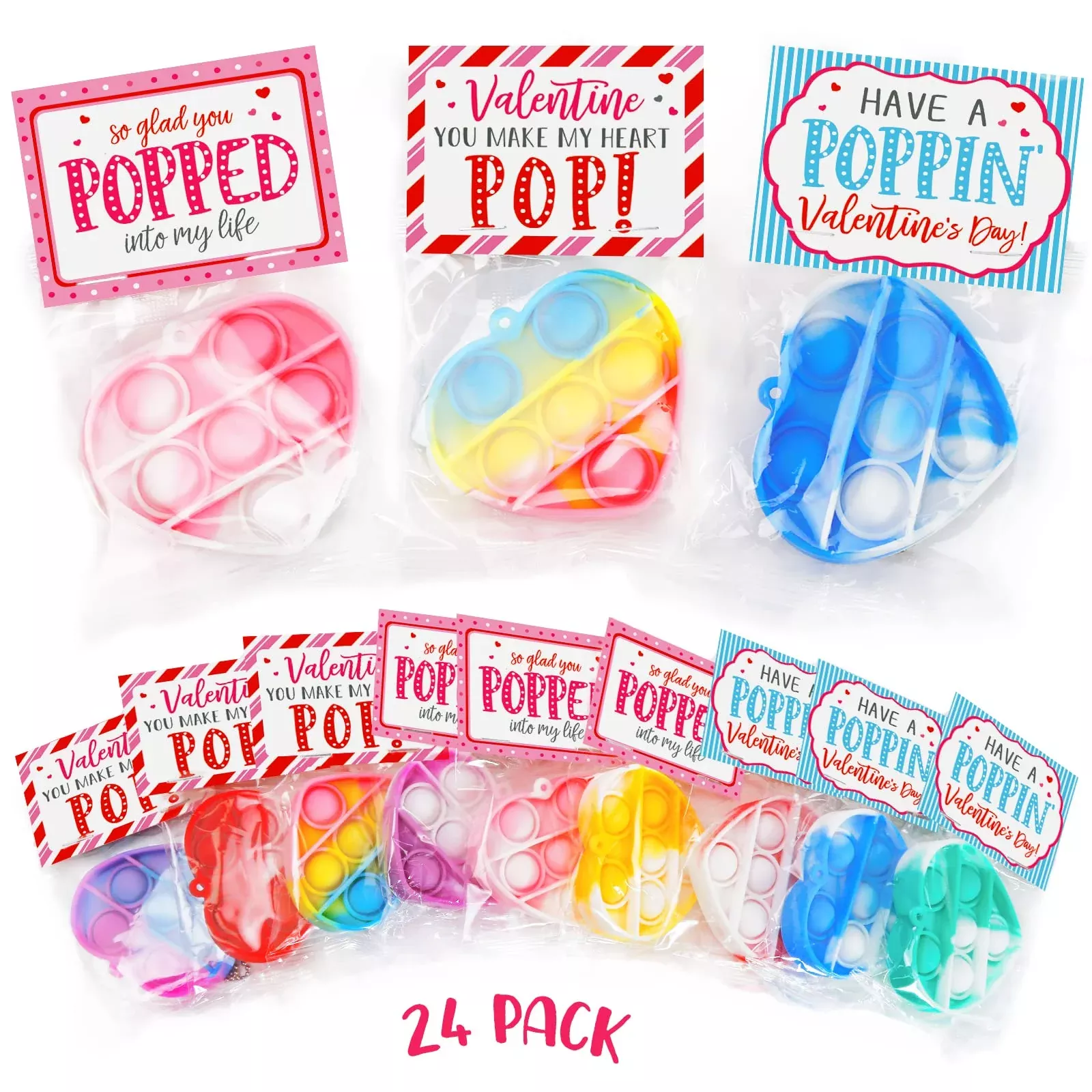 ORIENTAL CHERRY Heart Push Pop Bubbles Set - 24 Pack, Red/Pink
