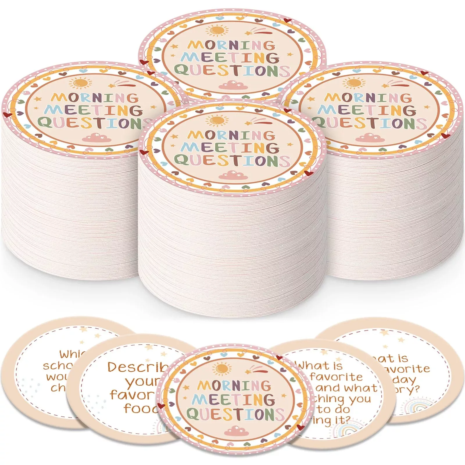 Outus Morning Meeting Question Cards for Classroom, 50 Multicolor, 6 cm