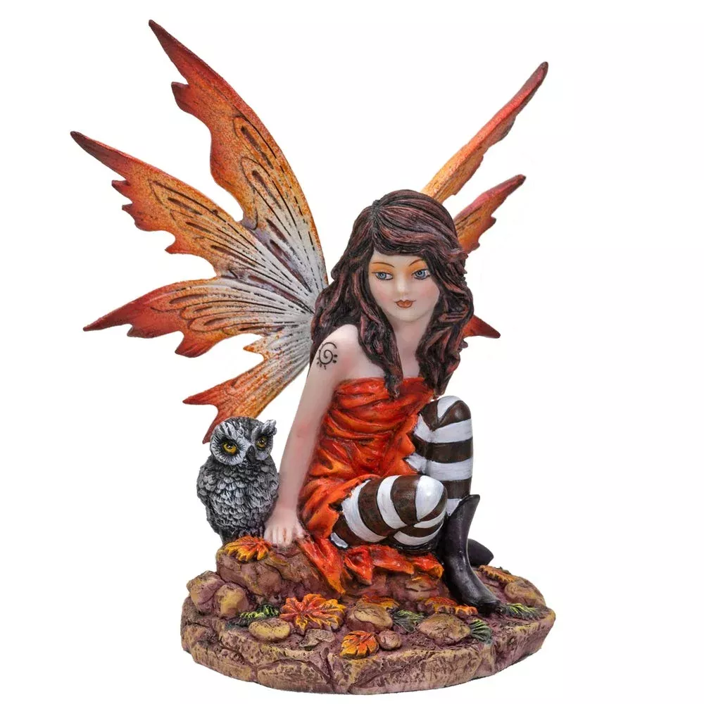 Pacific Giftware Fairy With Owl Statue, Hand Painted, 6" Tall, Red