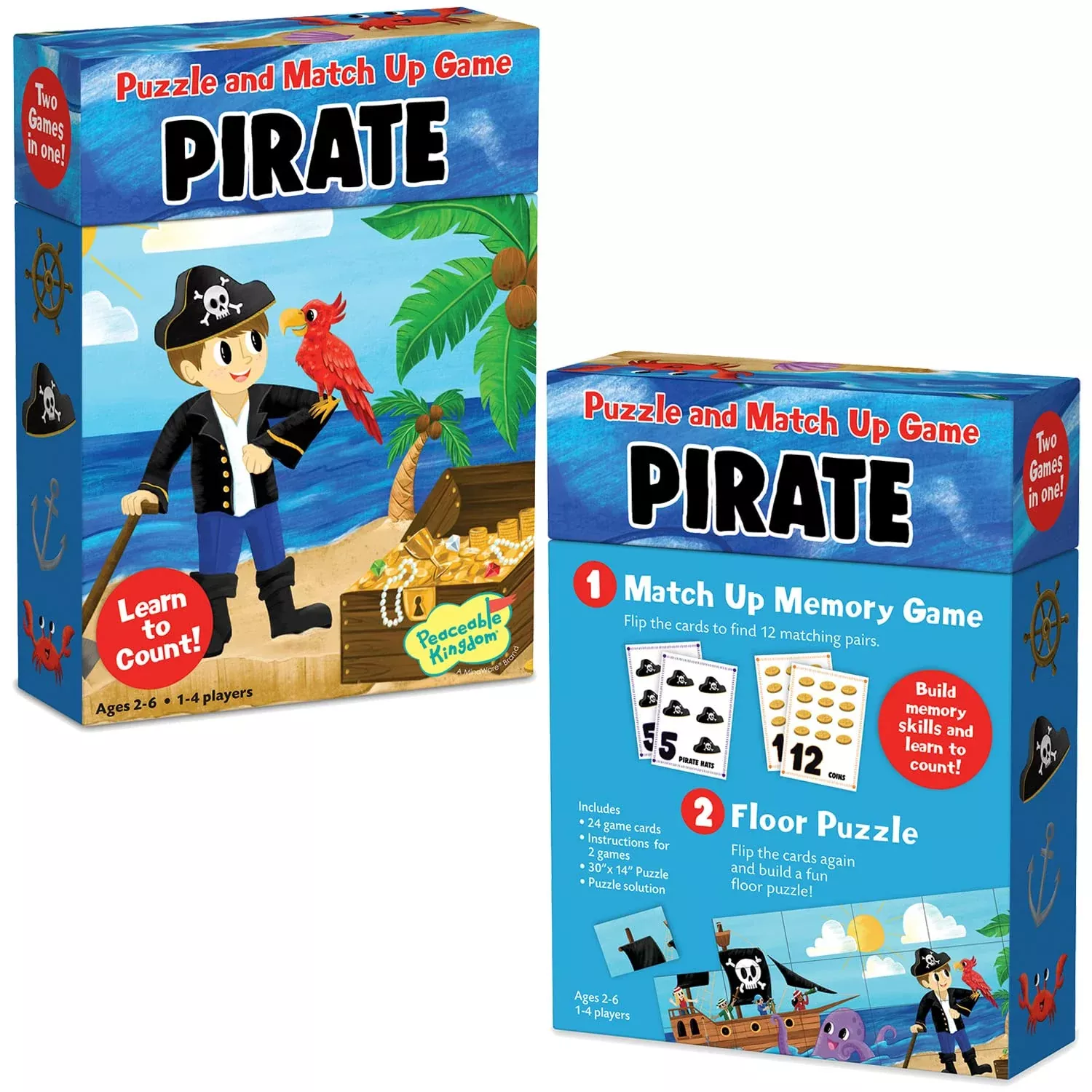 Peaceable Kingdom Match Up Game And Puzzle Counting Game, 3 In 1 Educational Activity For Kids 2 Years And Up - Pirate