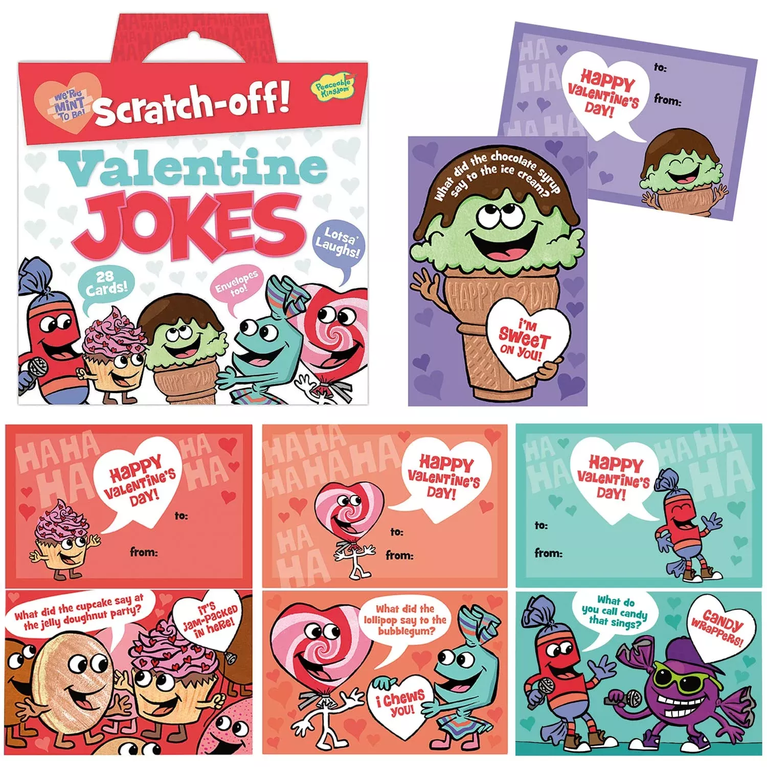 Peaceable Kingdom Scratch-Off Valentine Joke Cards, Red, 28 Count