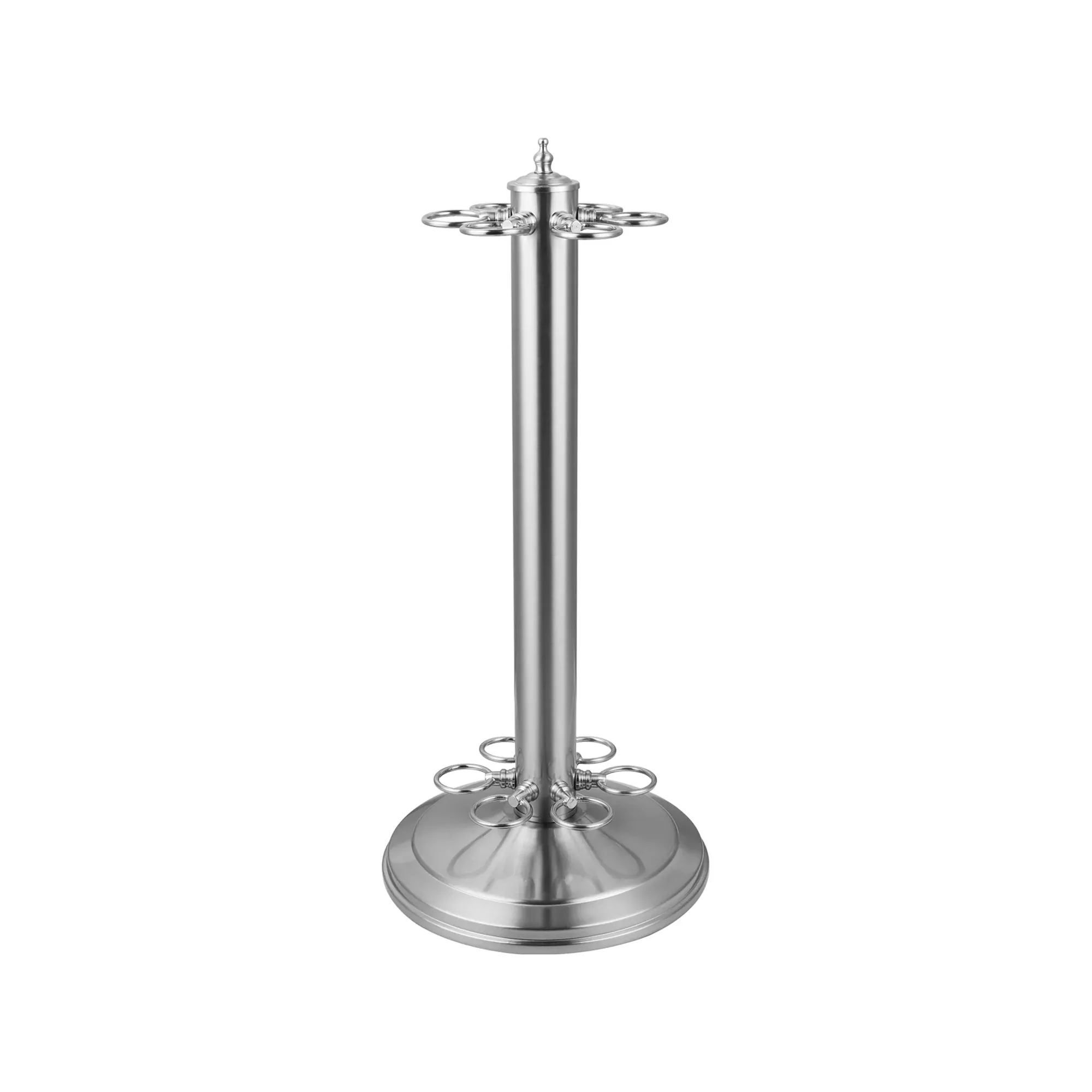Pedestal Cue Holder — Stainless | 6-Cue Metal Billiard Cue Stand With Ring Holders - Multiple Colors For Sale – Game Room Gorilla