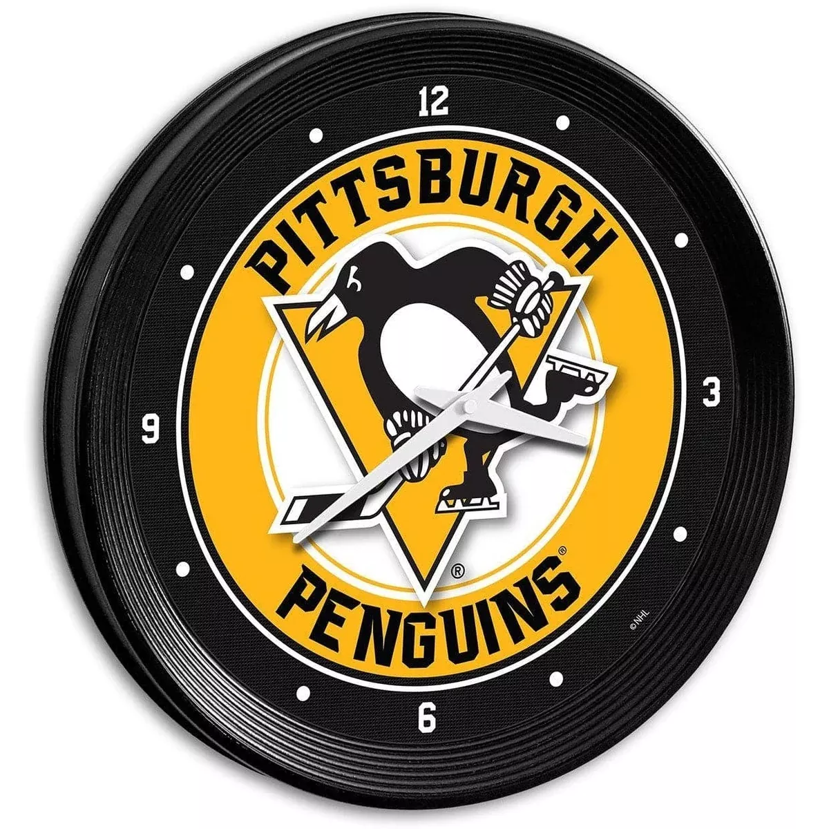 Pittsburgh Penguins: Ribbed Frame Wall Clock