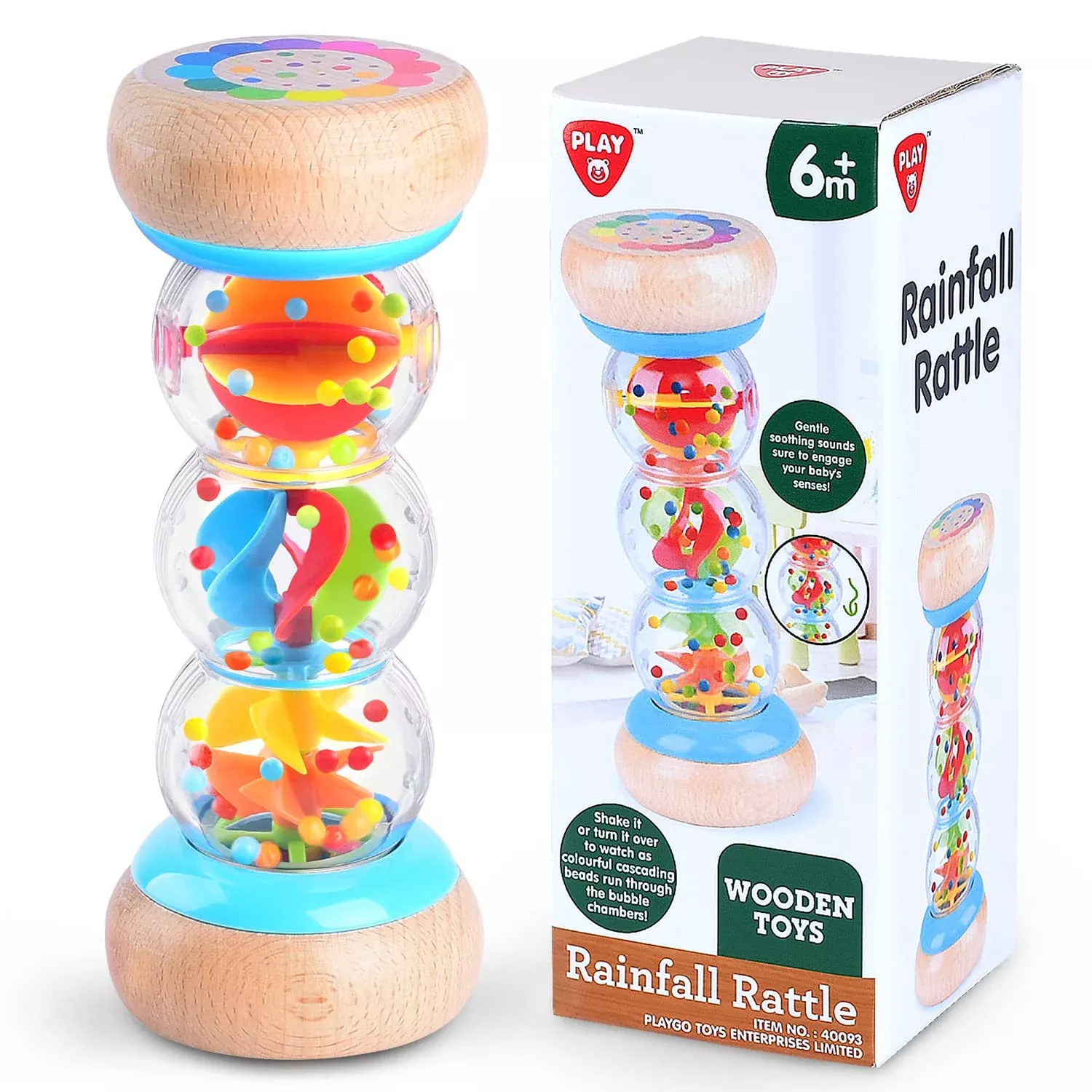 PLAY Rainstick Rattle Toy for Babies 6-12 Months, 7'' Medium Size